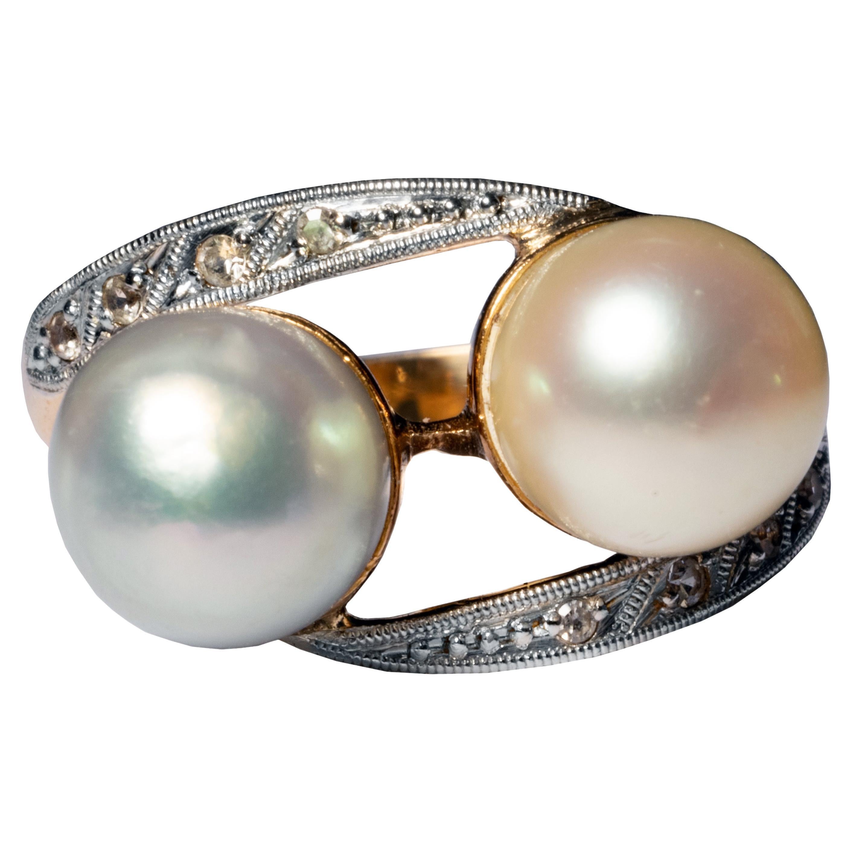 Edwardian Cultured Akoya Pearl Ring GIA Certified For Sale