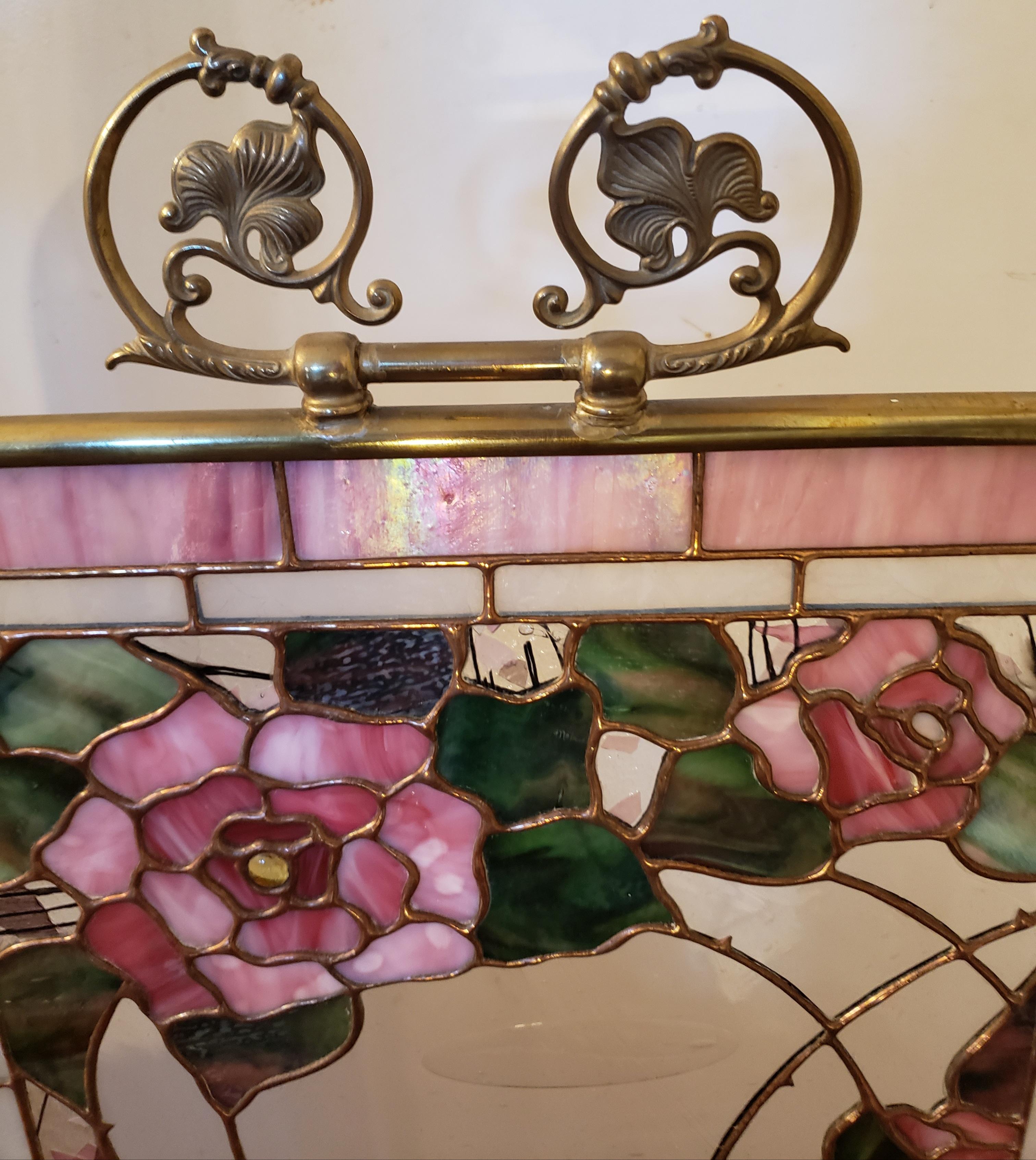 Hand-Crafted Edwardian Custom Made Leaded Stained Stained Glass Brass Fireplace Screen