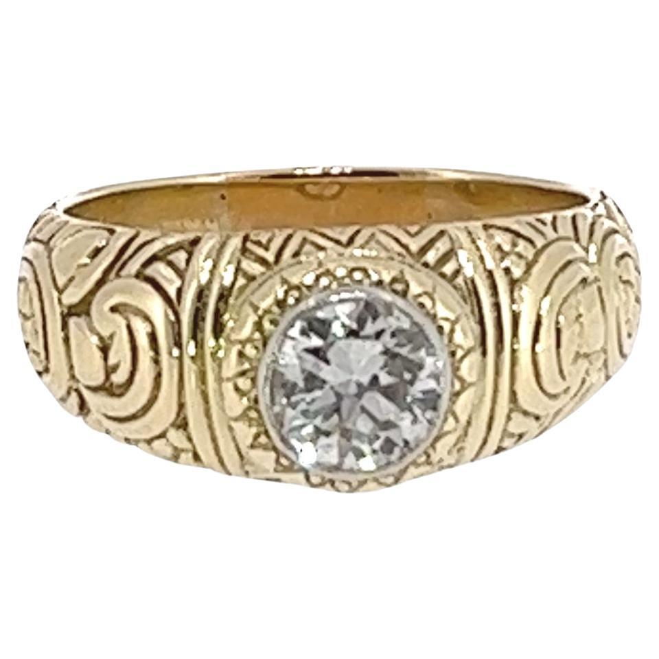 Edwardian Cut Diamond Solitaire Ring – 0.98ct, 14ct Yellow Gold For Sale