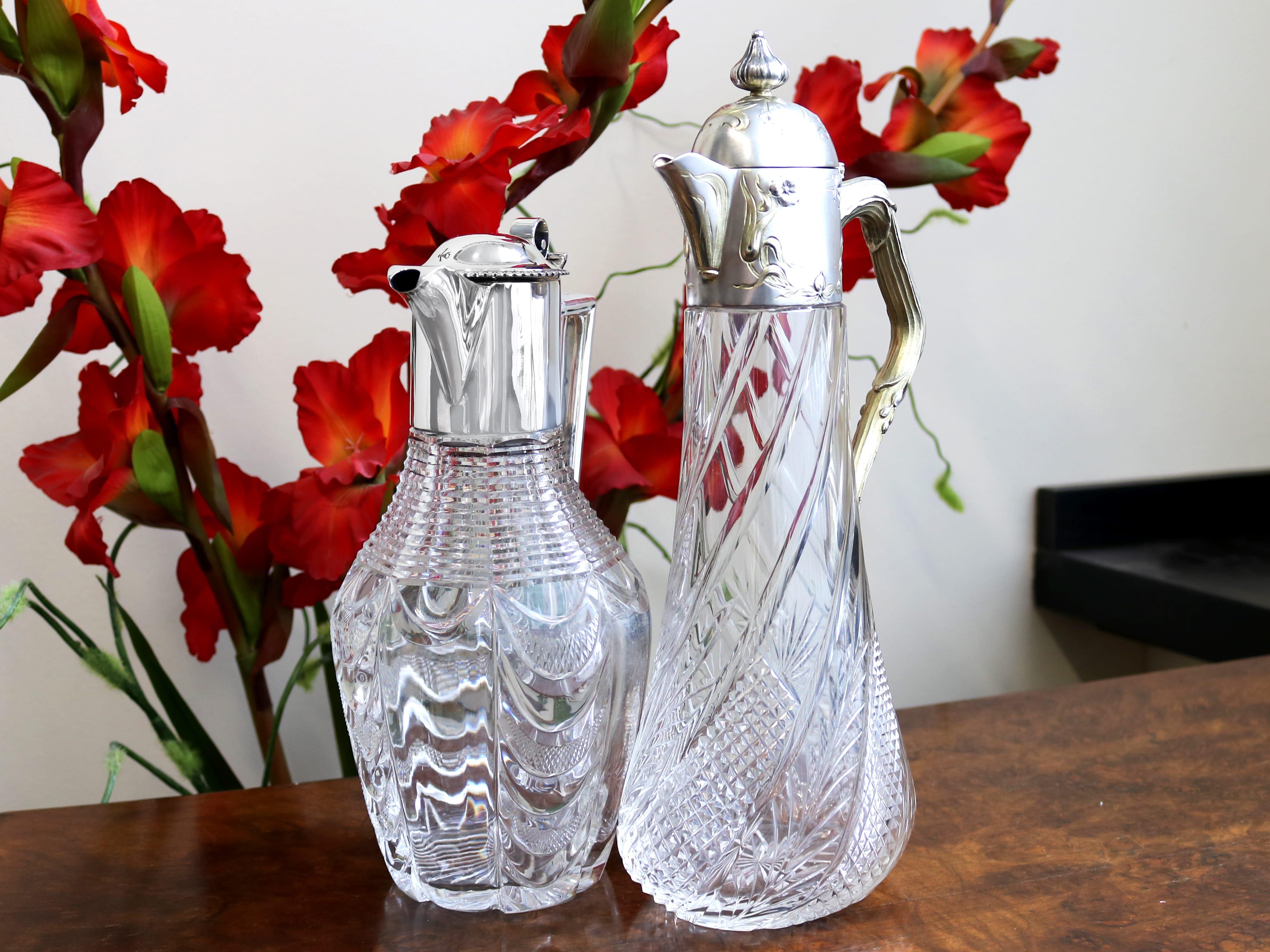 Excepcional, fina e impresionante jarra de clarete antigua eduardiana de cristal tallado y plata de ley inglesa montada; forma parte de nuestra colección de jarras de vino.

Esta excepcional jarra de clarete de cristal antiguo tiene una forma