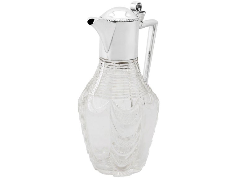 Edwardian Cut Glass and Sterling Silver Mounted Claret Jug In Excellent Condition For Sale In Jesmond, Newcastle Upon Tyne
