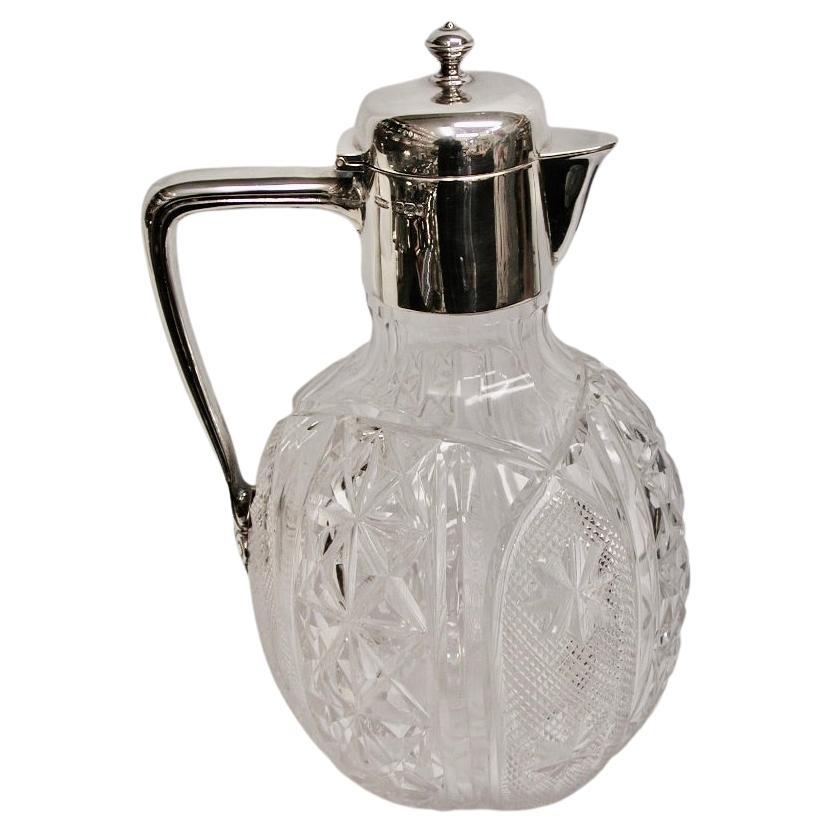 Edwardian Cut Glass Claret Jug with Silver Top & Handle, 1903 James Dixon & Sons For Sale