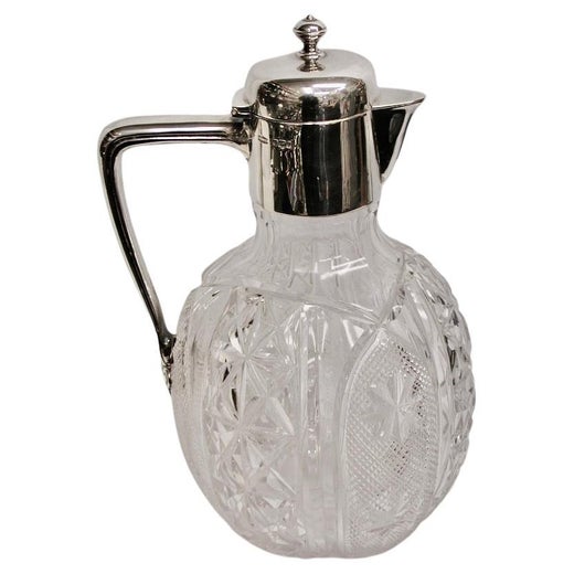 Edwardian Cut Glass Claret Jug With Silver Top & Handle, 1903,James Dixon & Sons