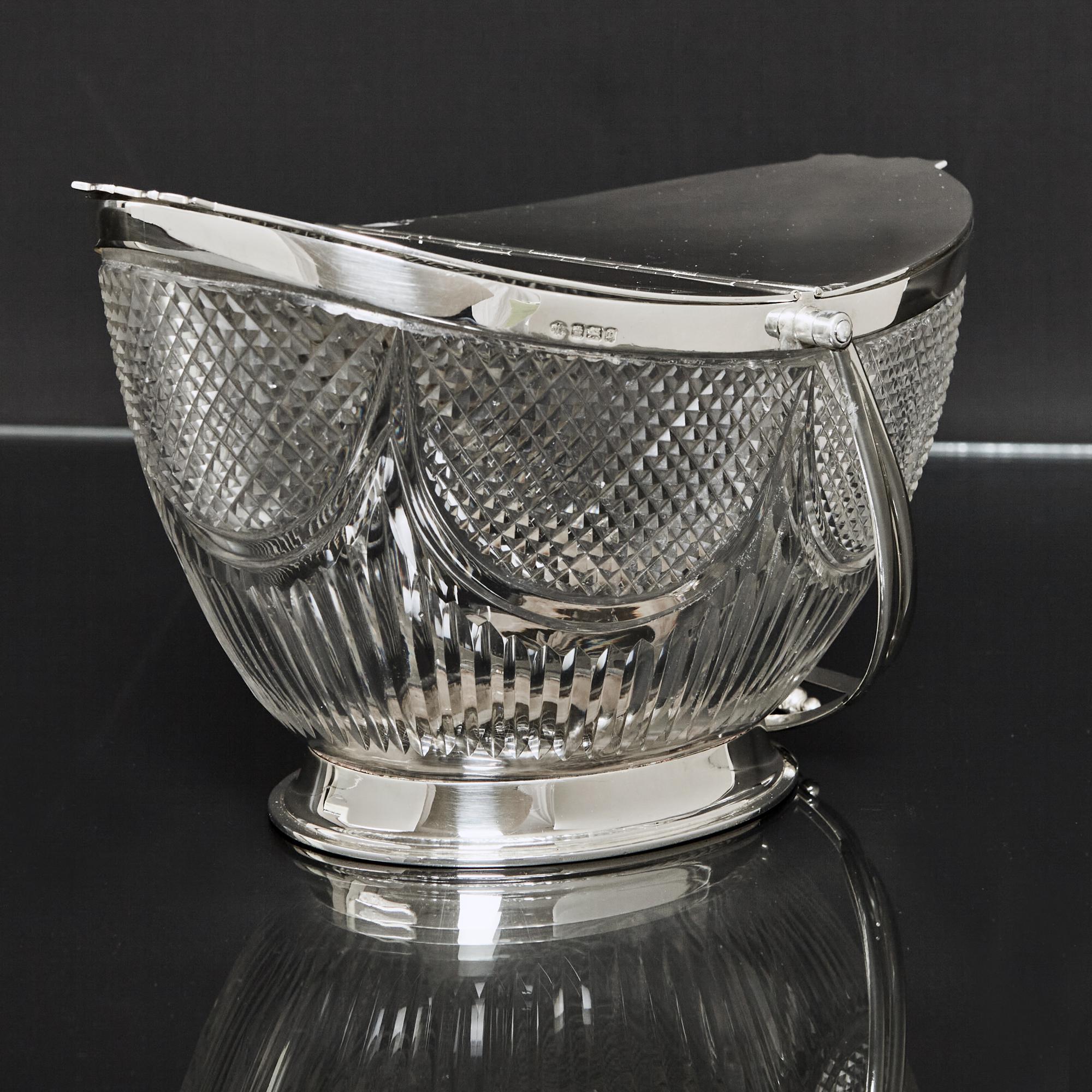 Edwardian cut glass & silver biscuit box or cookie jar In Good Condition For Sale In London, GB