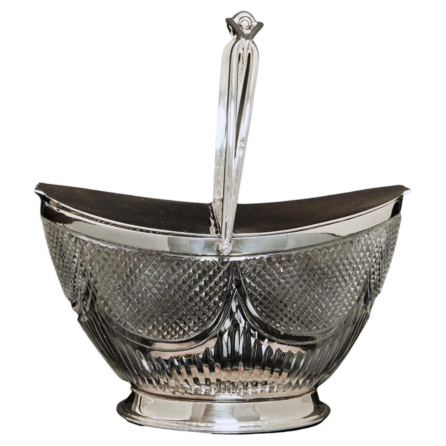 Edwardian Cut Glass & Silver Lidded Basket or Biscuit Box, 1907 For Sale