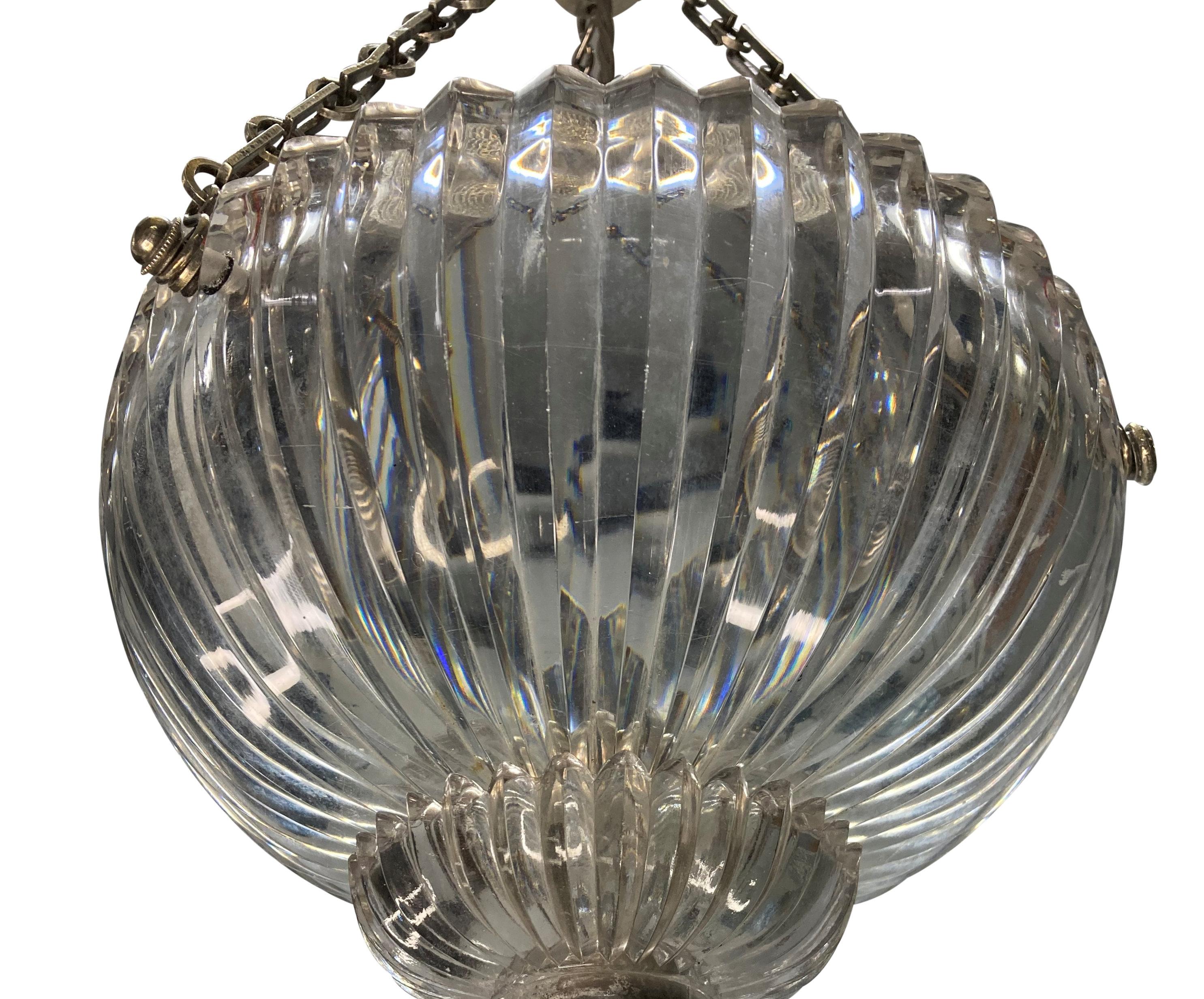 Edwardian Cut Glass & Silver Plated Pendant Light In Good Condition For Sale In London, GB