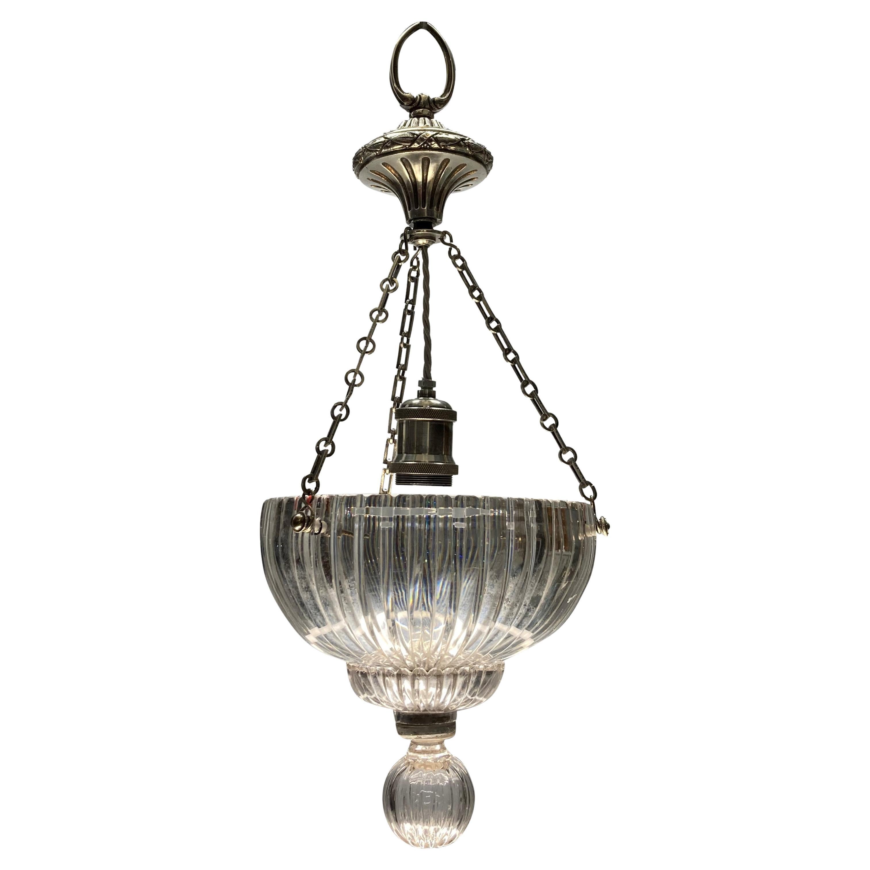 Edwardian Cut Glass & Silver Plated Pendant Light For Sale