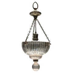 Antique Edwardian Cut Glass & Silver Plated Pendant Light