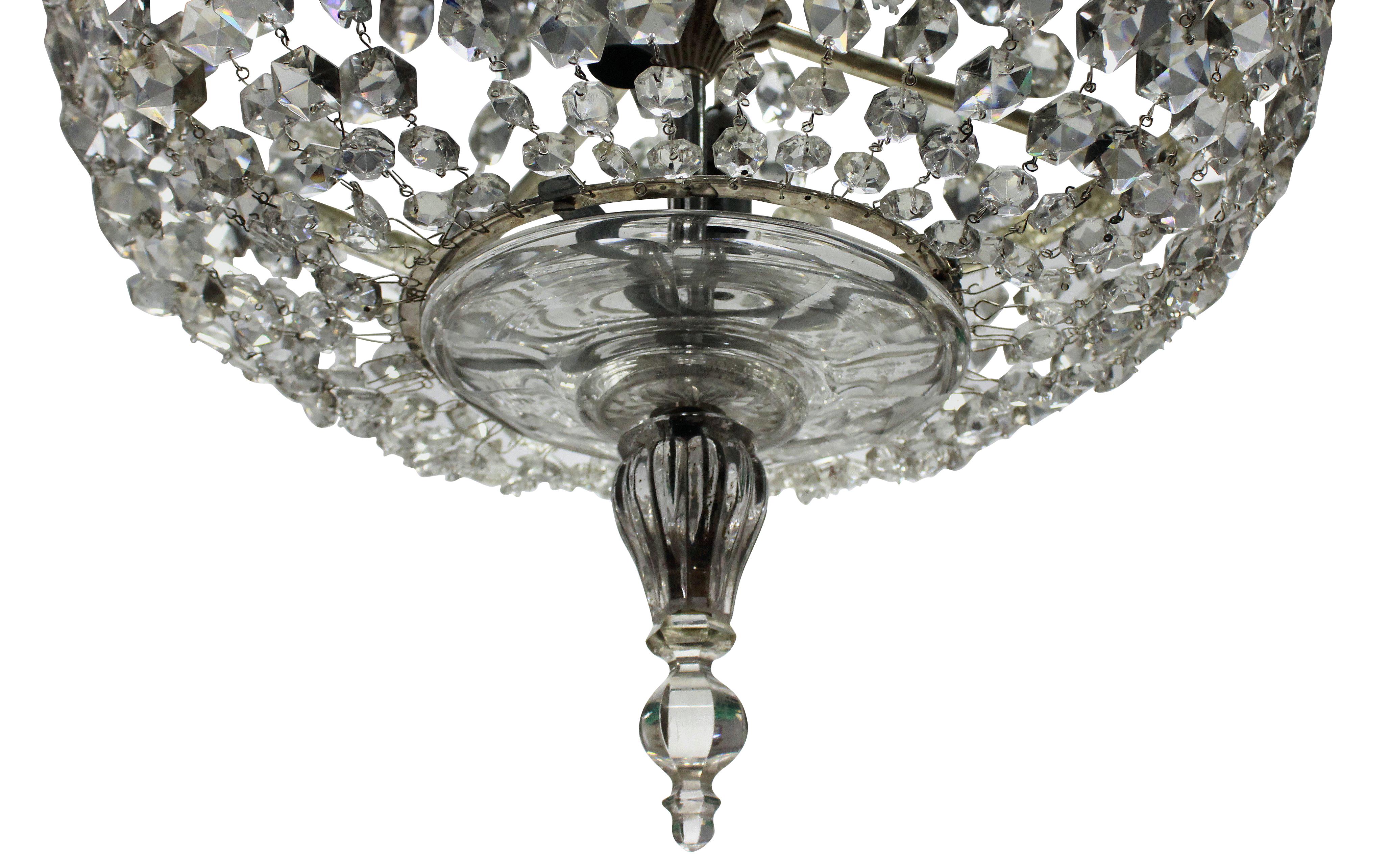 English Edwardian Cut Glass Tent and Waterfall Chandelier