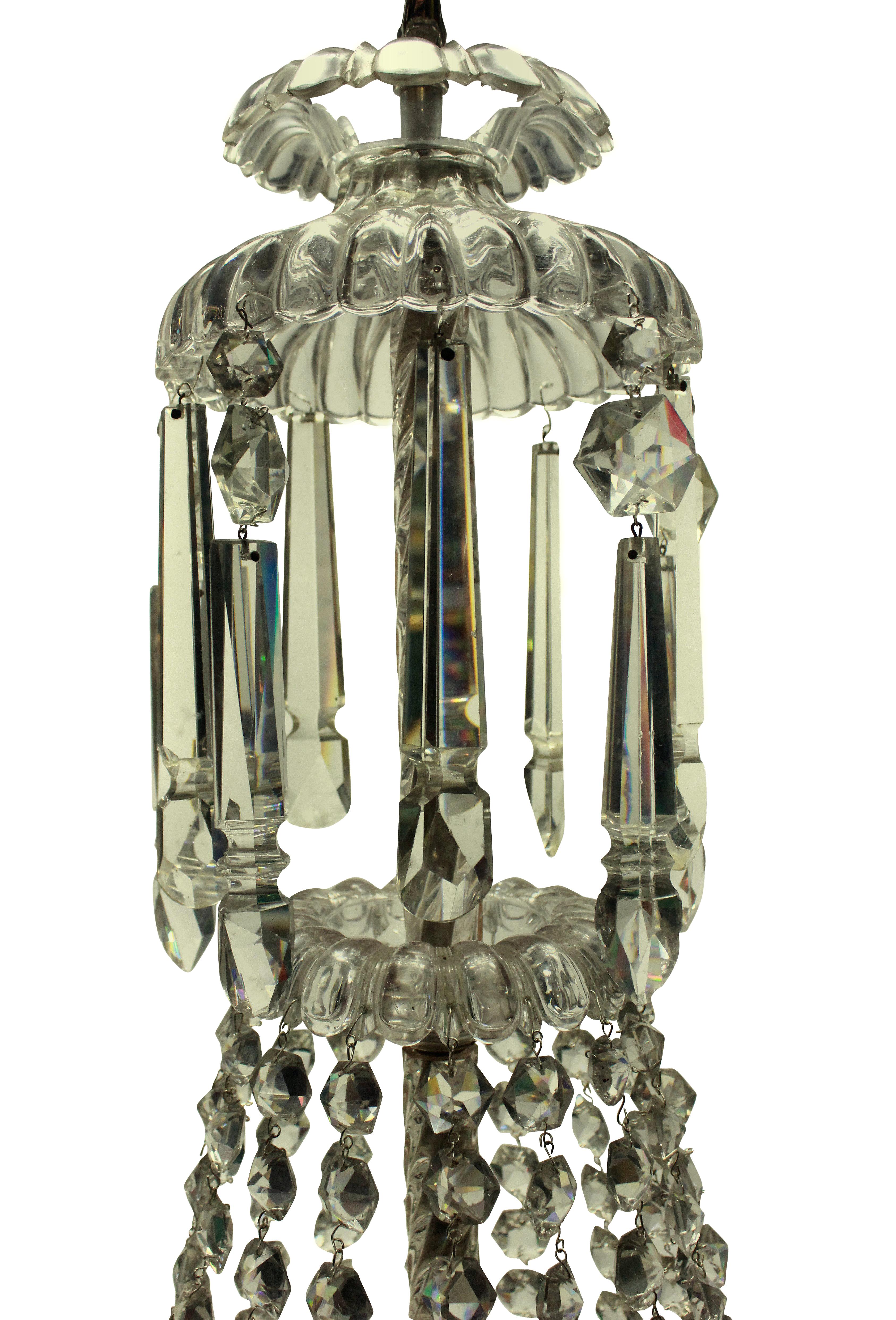 English Edwardian Cut-Glass Tent and Waterfall Chandelier