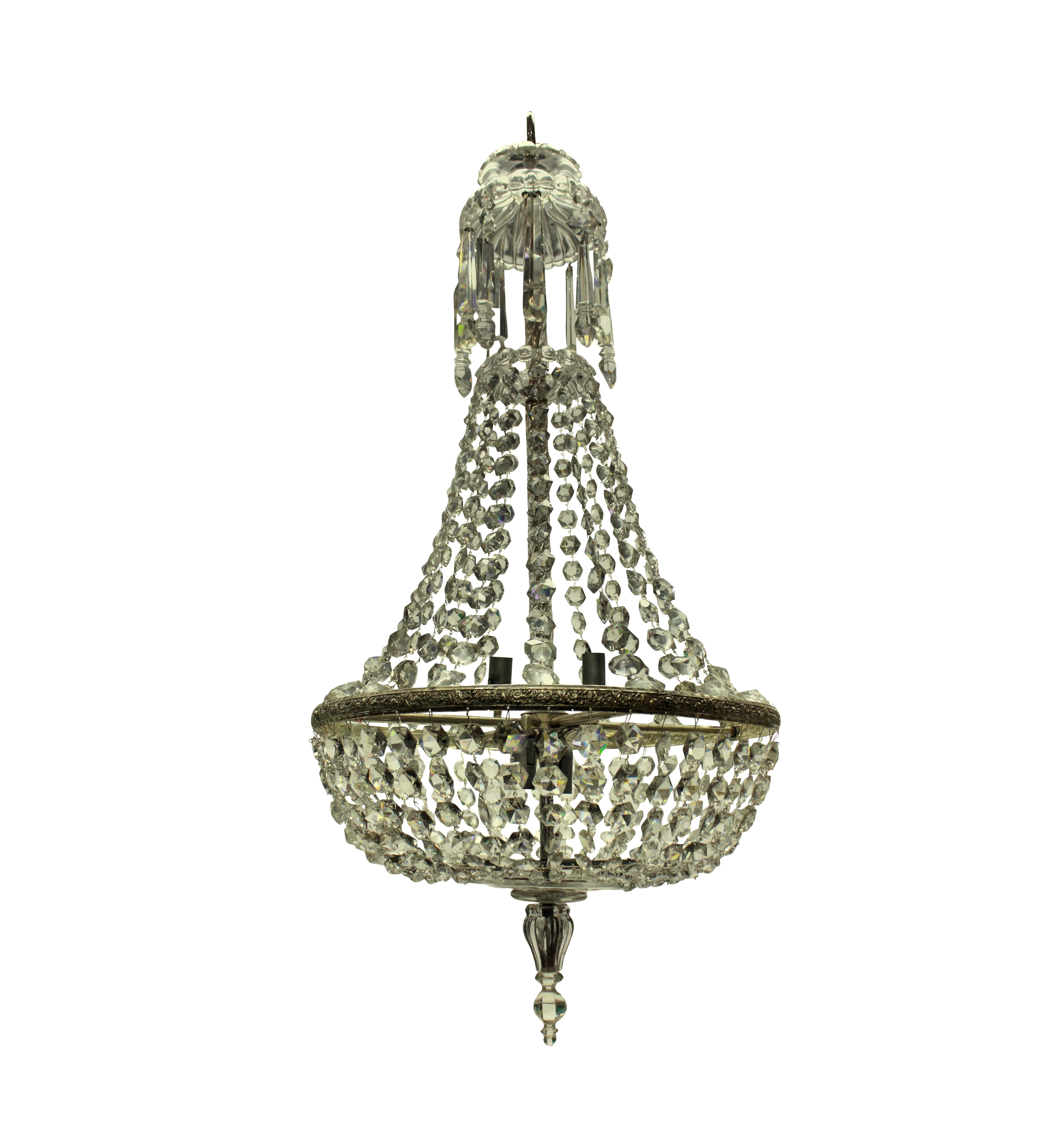 Early 20th Century Edwardian Cut-Glass Tent and Waterfall Chandelier