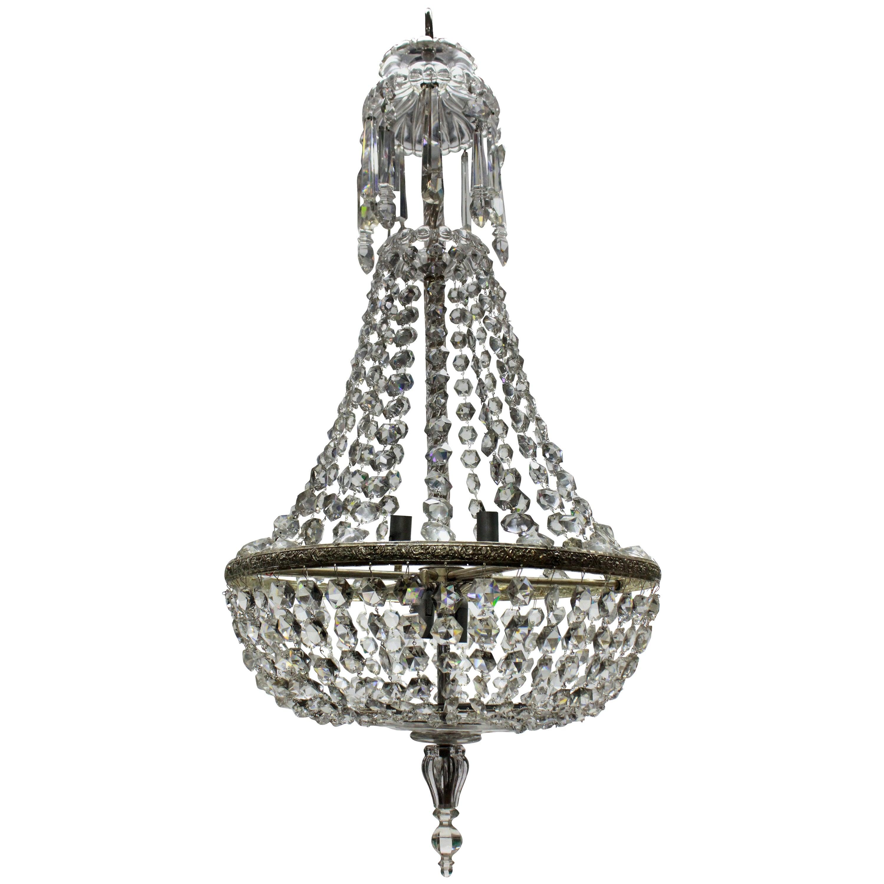 Edwardian Cut Glass Tent and Waterfall Chandelier