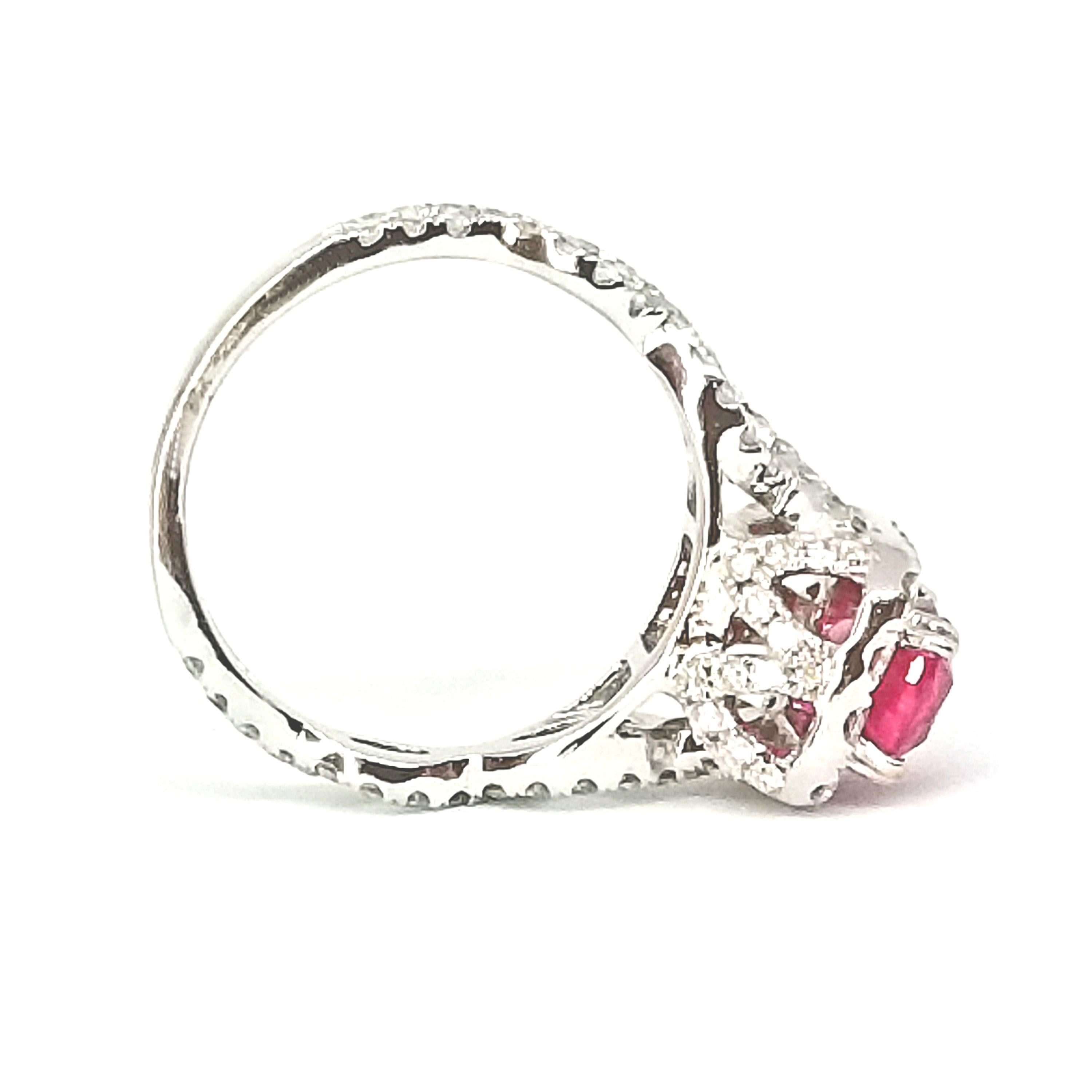 Women's Edwardian Cut Intense Pink 2.19 Carat Sapphire Diamond Halo Ring White Gold For Sale