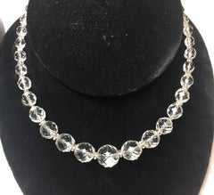 Edwardian Cut Lead Crystal Bead Choker Necklace & Sterling Earrings Circa 1905