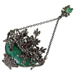 Antique Edwardian Cut Steel Hanging Basket Pendant, France