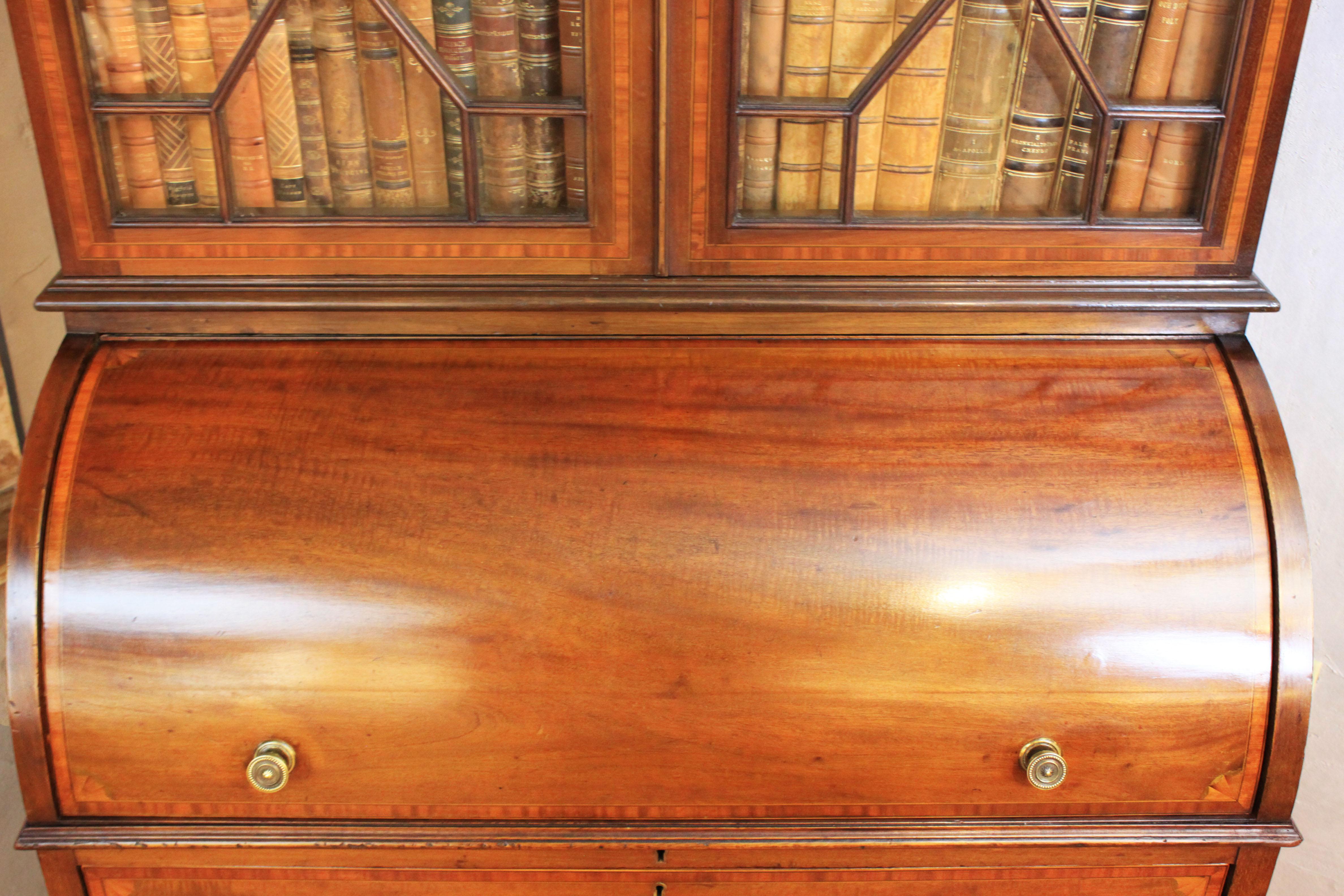 Boxwood Edwardian Cylinder Desk Bookcase / Secretary