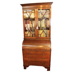 Antique Edwardian Cylinder Desk Bookcase / Secretary