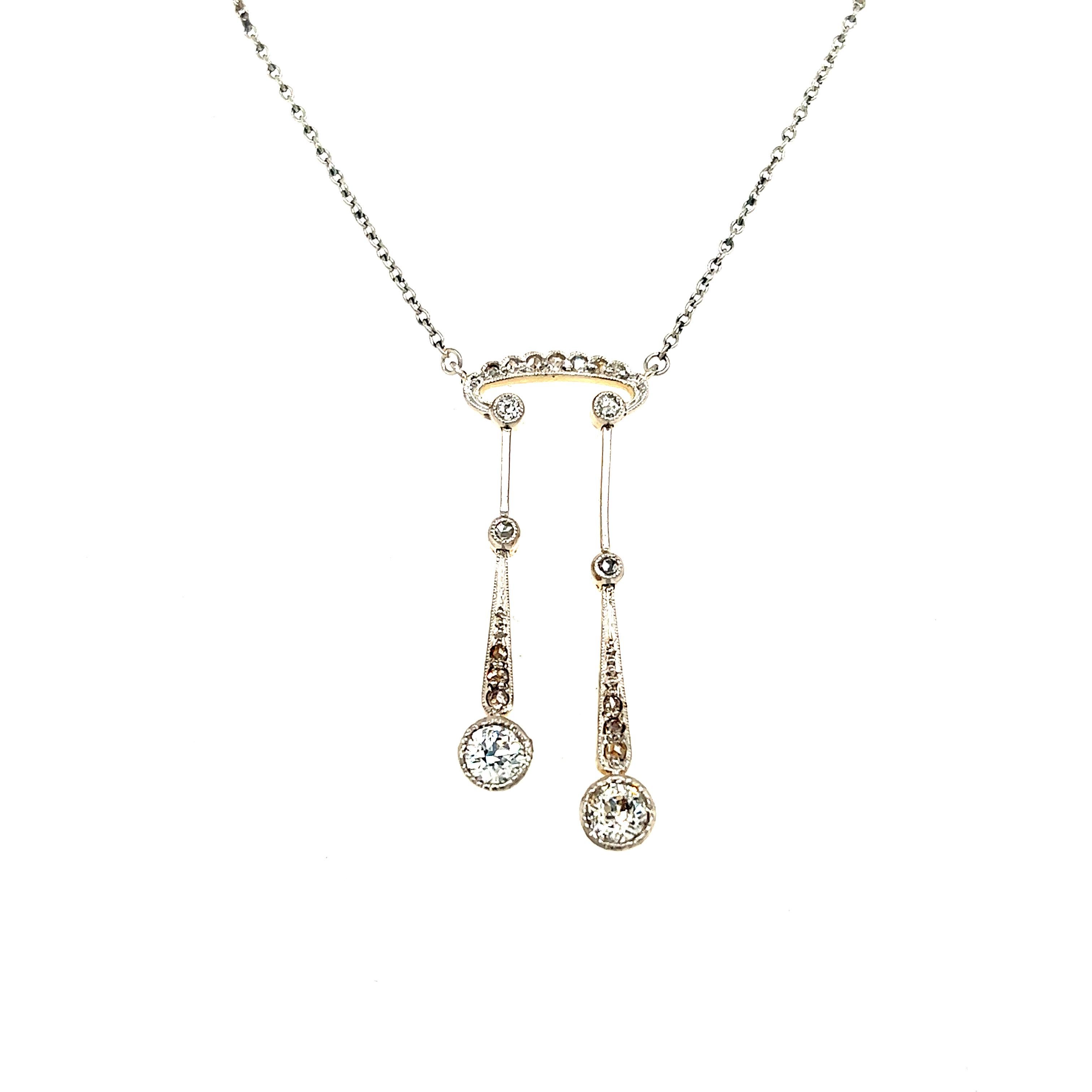 Women's Edwardian Dangling Diamond Necklace 18k White Gold For Sale