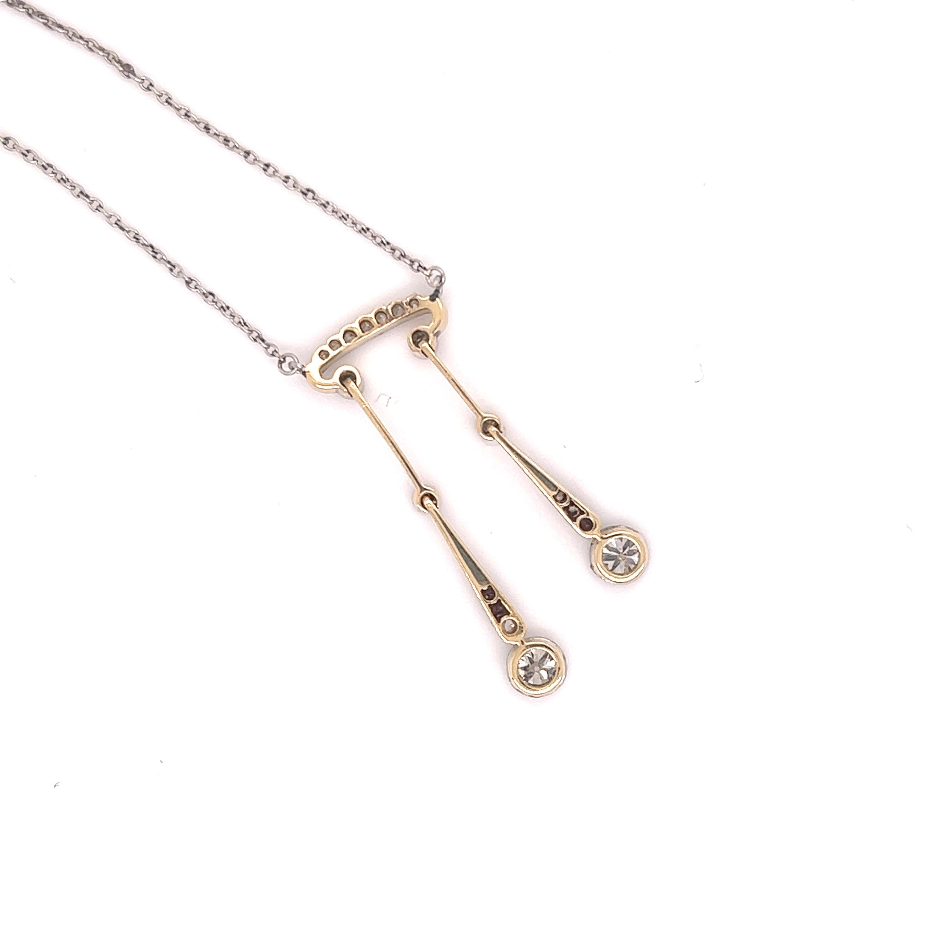 Edwardian Dangling Diamond Necklace 18k White Gold For Sale 1