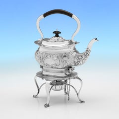 Edwardian decorative sterling silver kettle on stand made in Birmingham in 1908