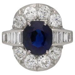 Antique Edwardian deep Royal Blue Burmese sapphire and diamond cluster ring, circa 1915.