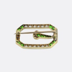 Edwardian Demantoid Garnet and Diamond Buckle Brooch
