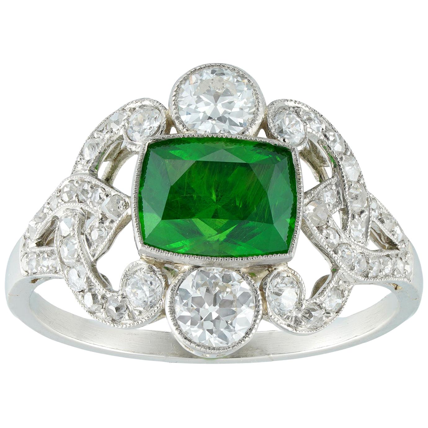 Edwardian Demantoid Garnet and Diamond Ring For Sale