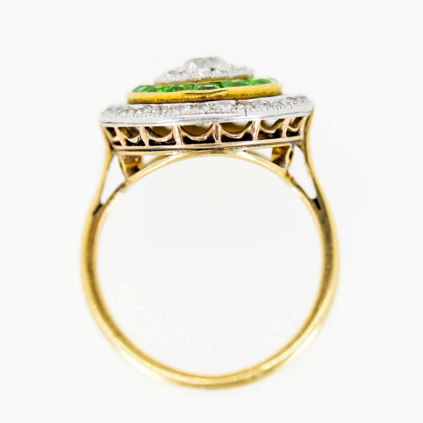 Old Mine Cut Edwardian Demantoid Garnet and Diamond Ring
