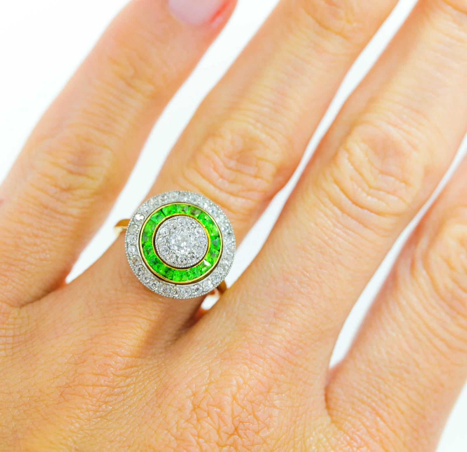 Women's Edwardian Demantoid Garnet and Diamond Ring