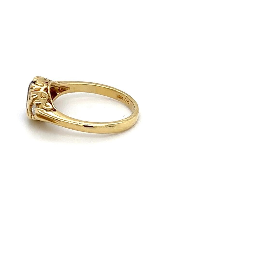 Edwardian Design Tansanit & Diamant Ring in 18K Gelbgold  (Ovalschliff) im Angebot