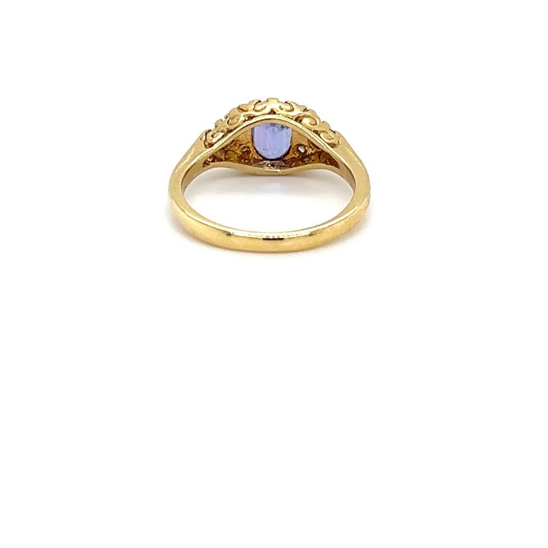 Edwardian Design Tansanit & Diamant Ring in 18K Gelbgold  im Zustand „Gut“ im Angebot in Towson, MD