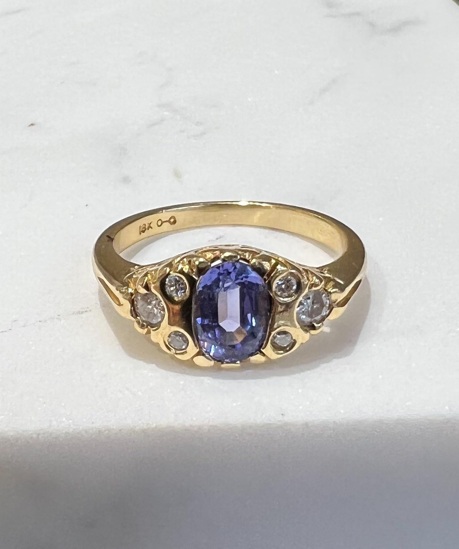 Edwardian Design Tansanit & Diamant Ring in 18K Gelbgold  Damen im Angebot