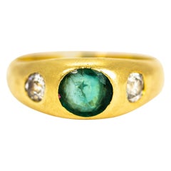 Edwardian Diamod and Emerald 18 Carat Gold Gypsy Ring