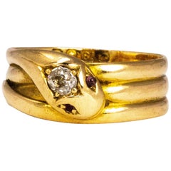 Antique Edwardian Diamond and Ruby 18 Carat Gold Snake Ring