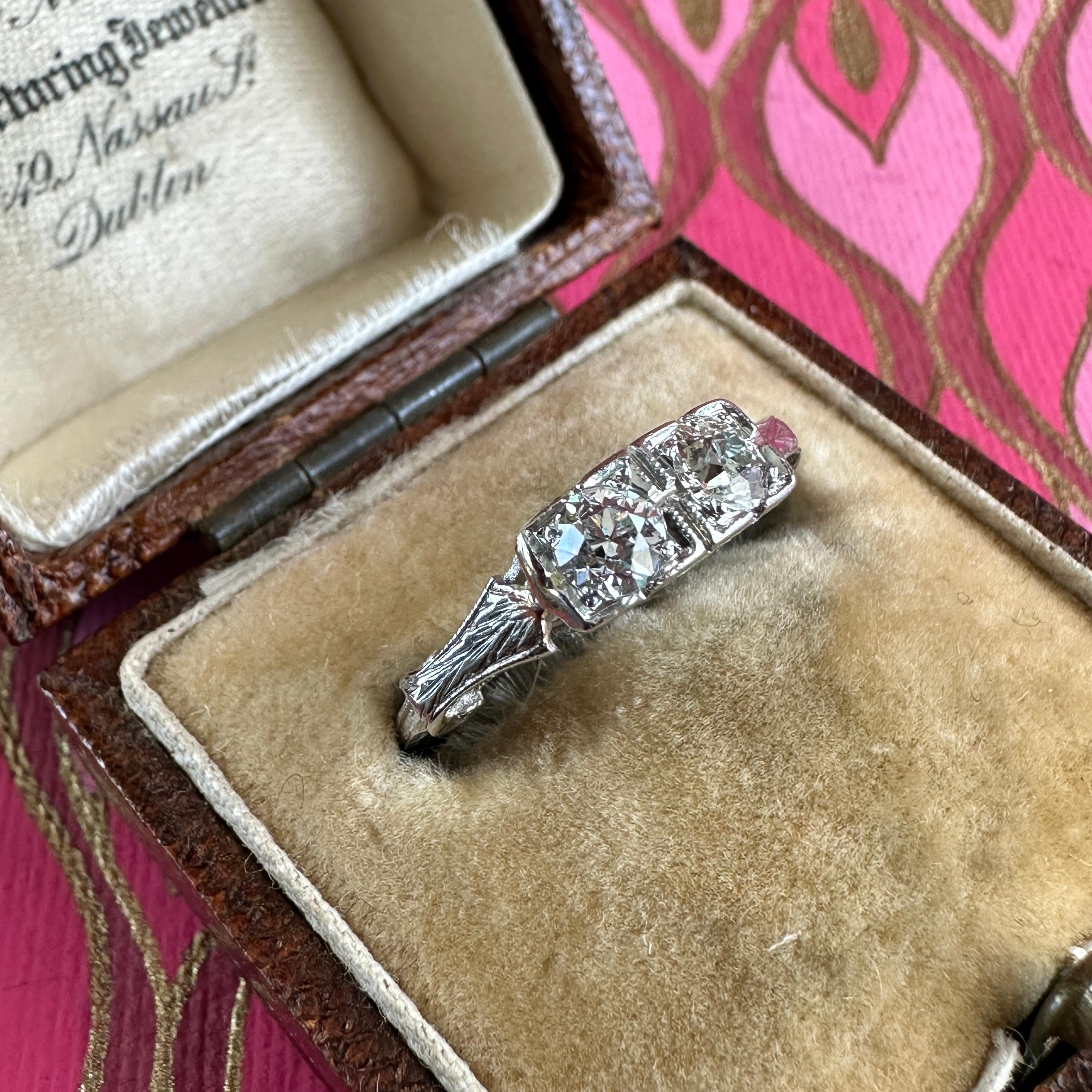 Edwardian Diamond 1/2 carat 18K White Gold Filigree Ring 7
