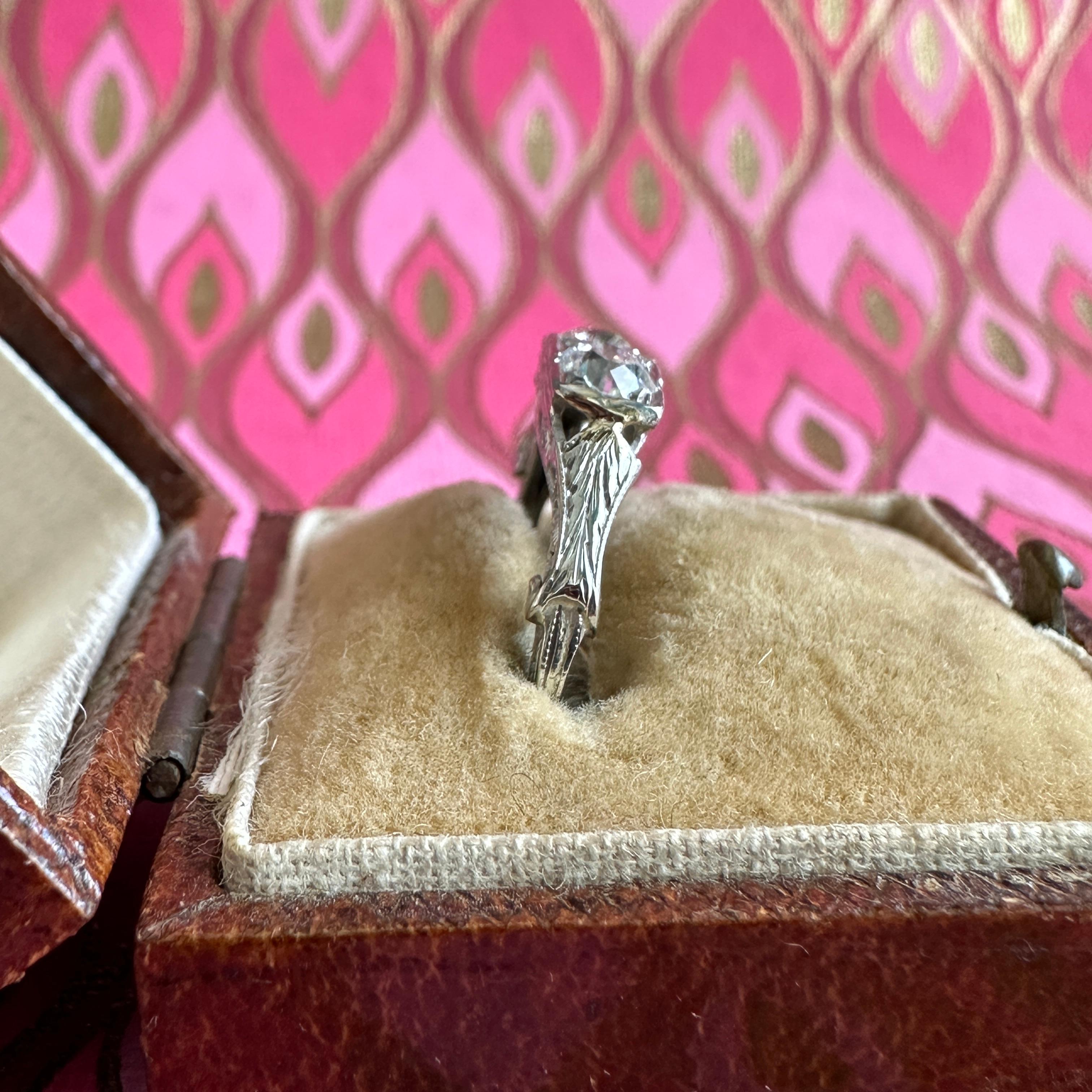 Edwardian Diamond 1/2 carat 18K White Gold Filigree Ring 8