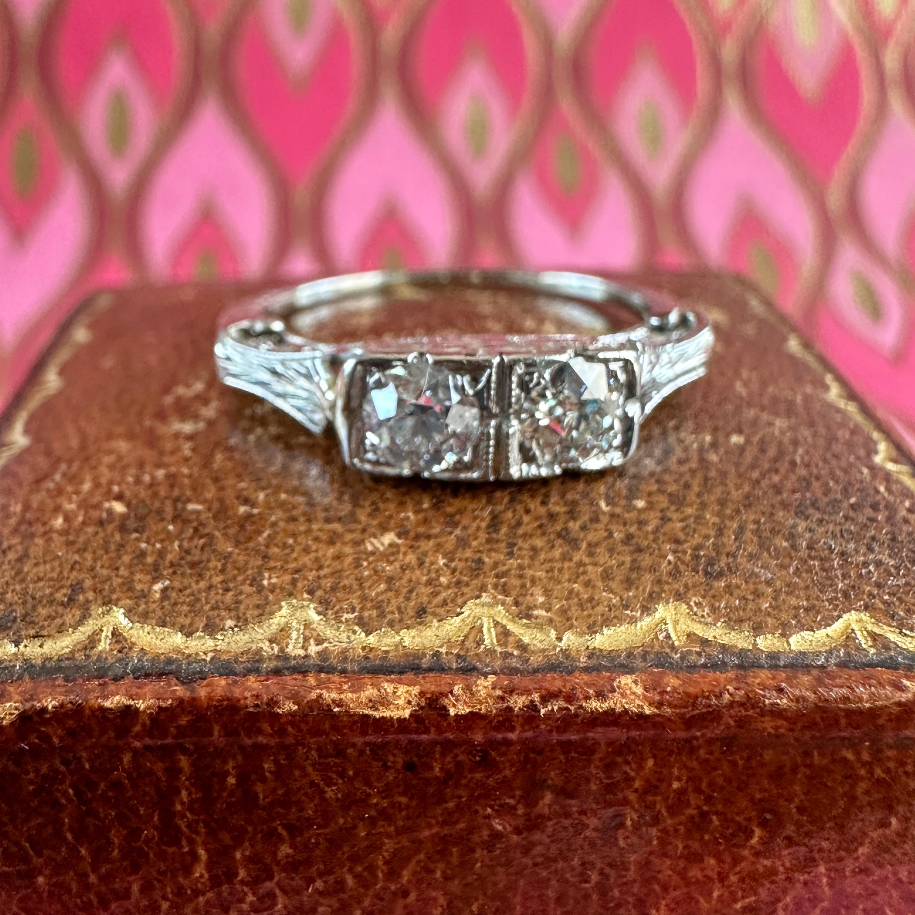 Edwardian Diamond 1/2 carat 18K White Gold Filigree Ring 9