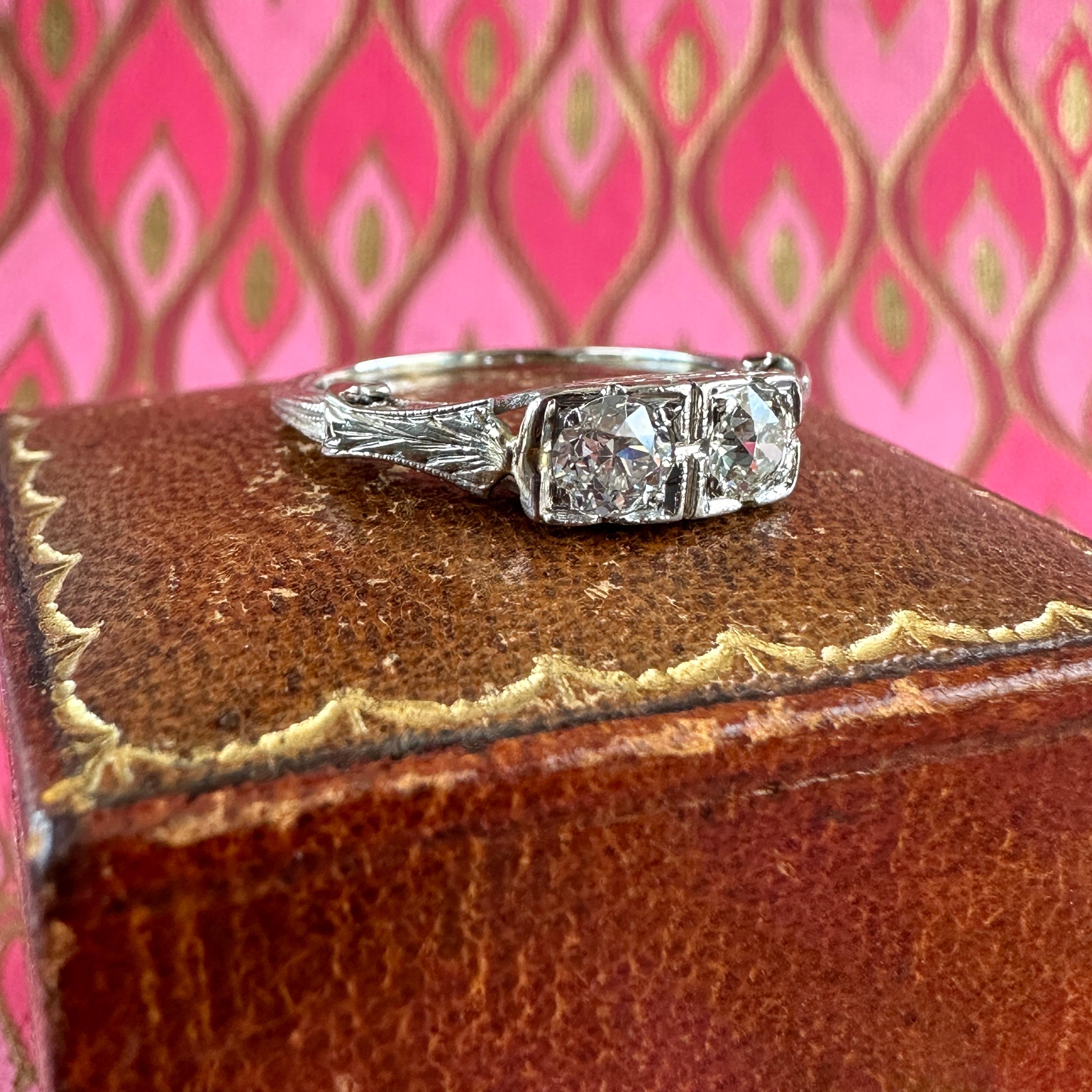 Edwardian Diamond 1/2 carat 18K White Gold Filigree Ring 10