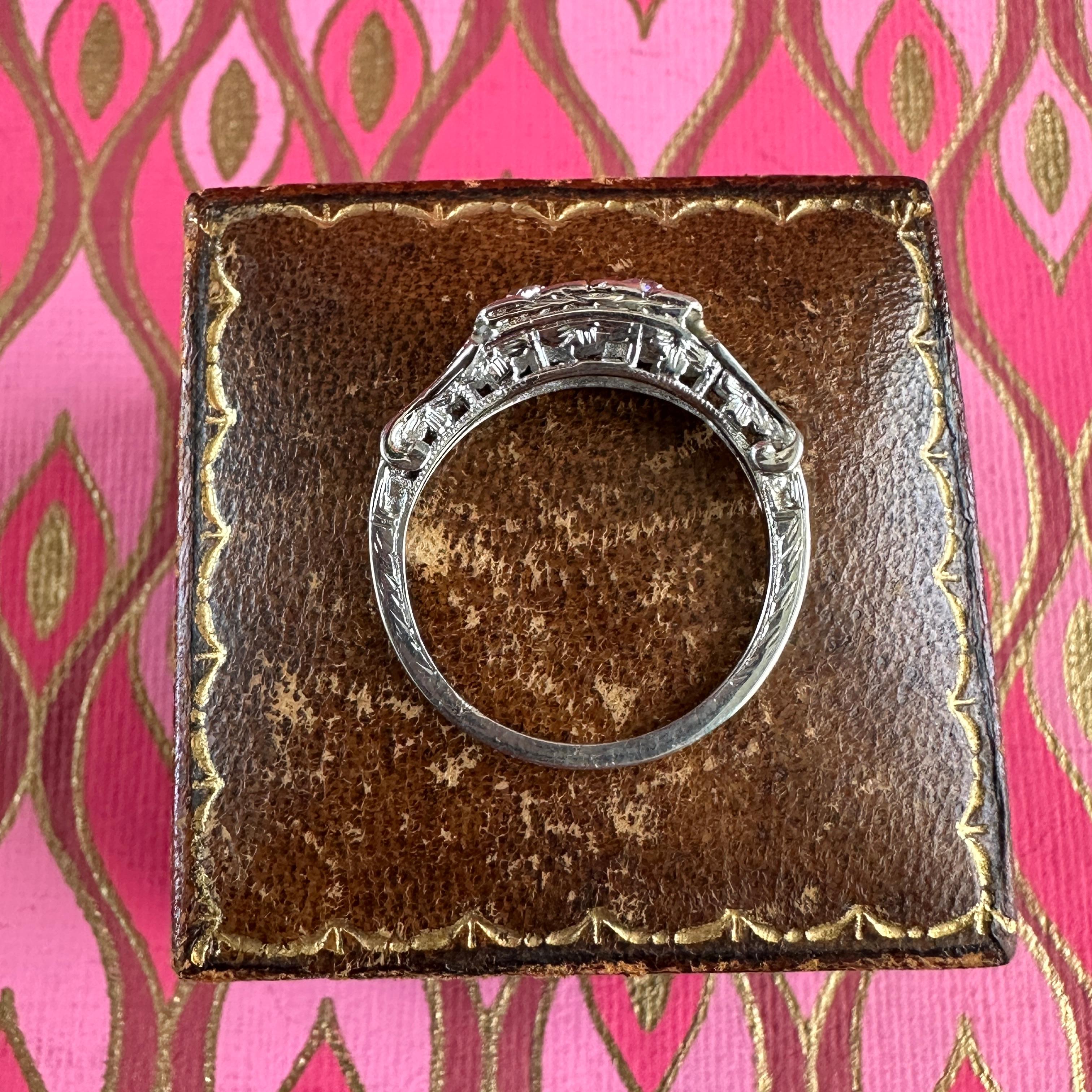 Edwardian Diamond 1/2 carat 18K White Gold Filigree Ring 12