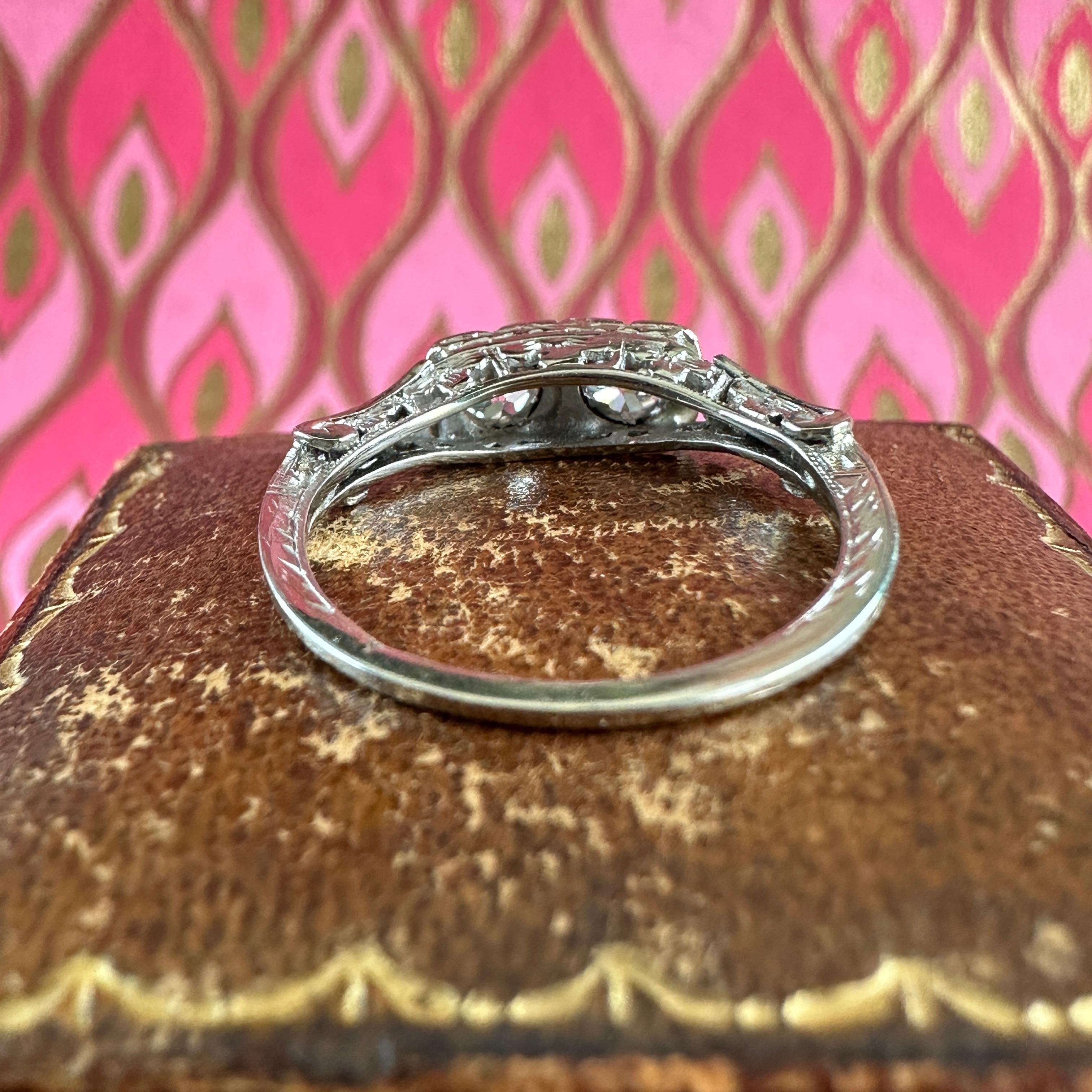 Edwardian Diamond 1/2 carat 18K White Gold Filigree Ring 13
