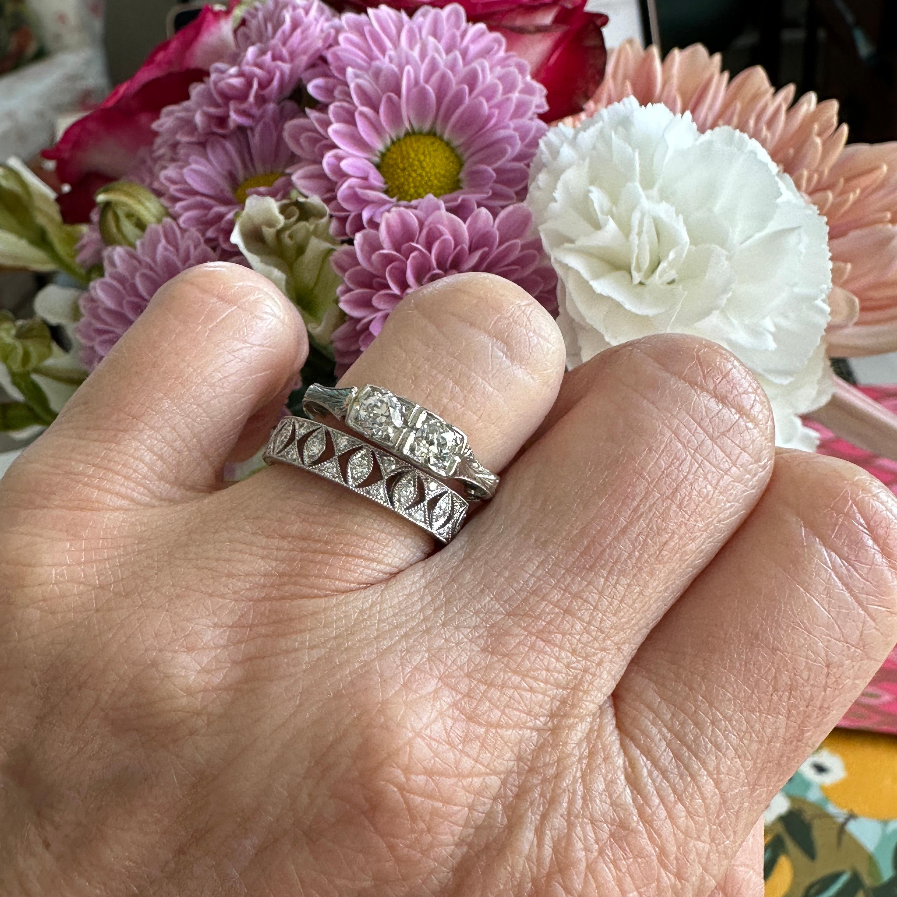 Rose Cut Edwardian Diamond 1/2 carat 18K White Gold Filigree Ring