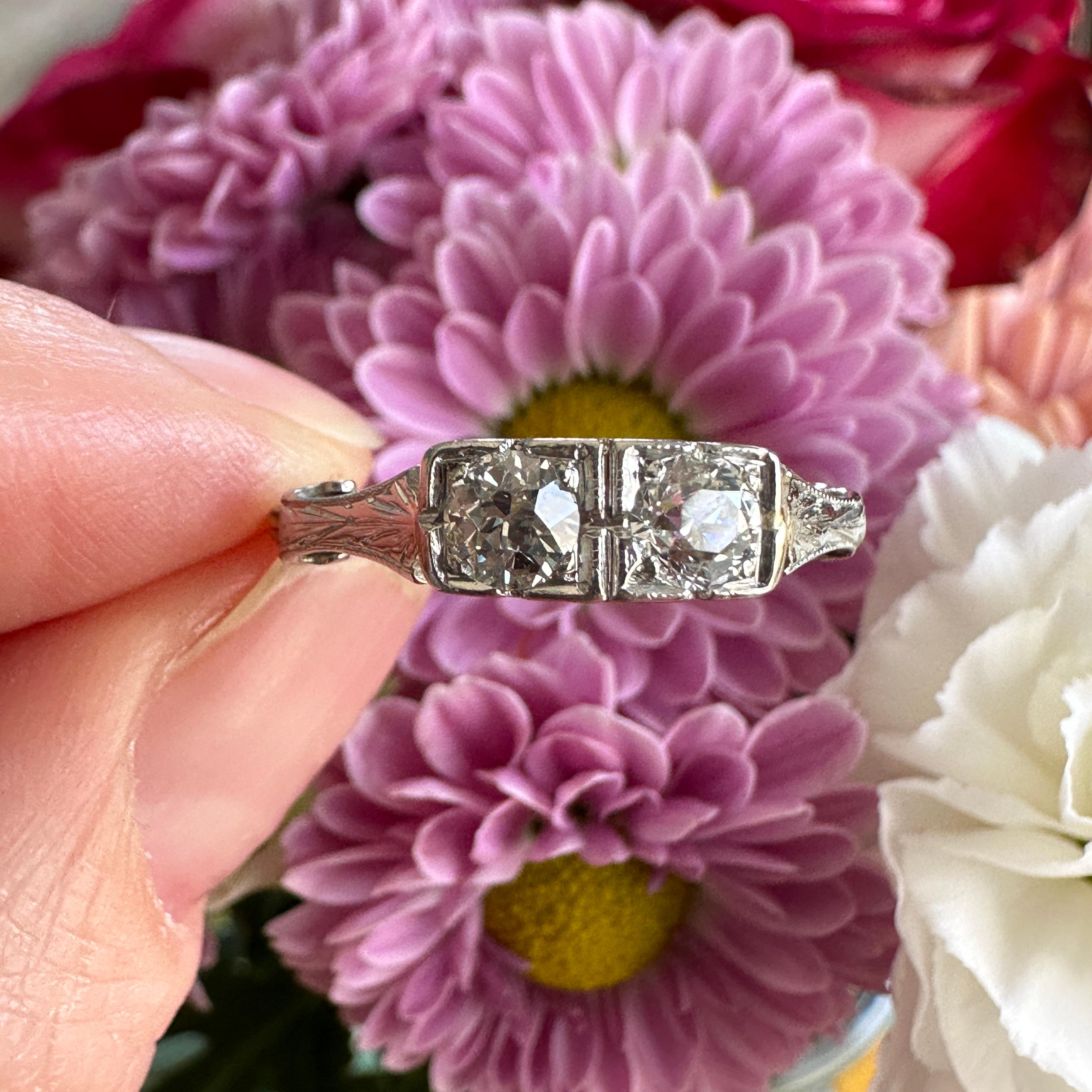 Edwardian Diamond 1/2 carat 18K White Gold Filigree Ring In Good Condition In Scotts Valley, CA