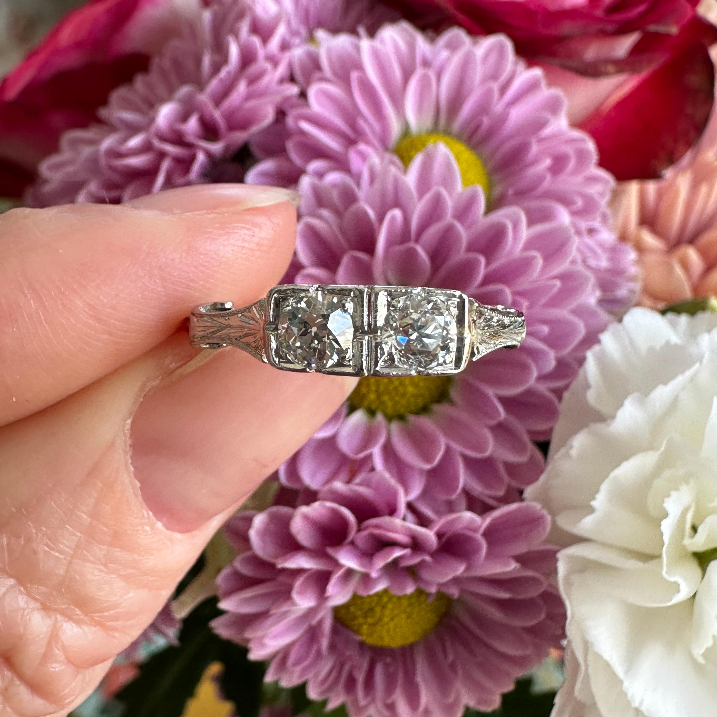 Edwardian Diamond 1/2 carat 18K White Gold Filigree Ring 1