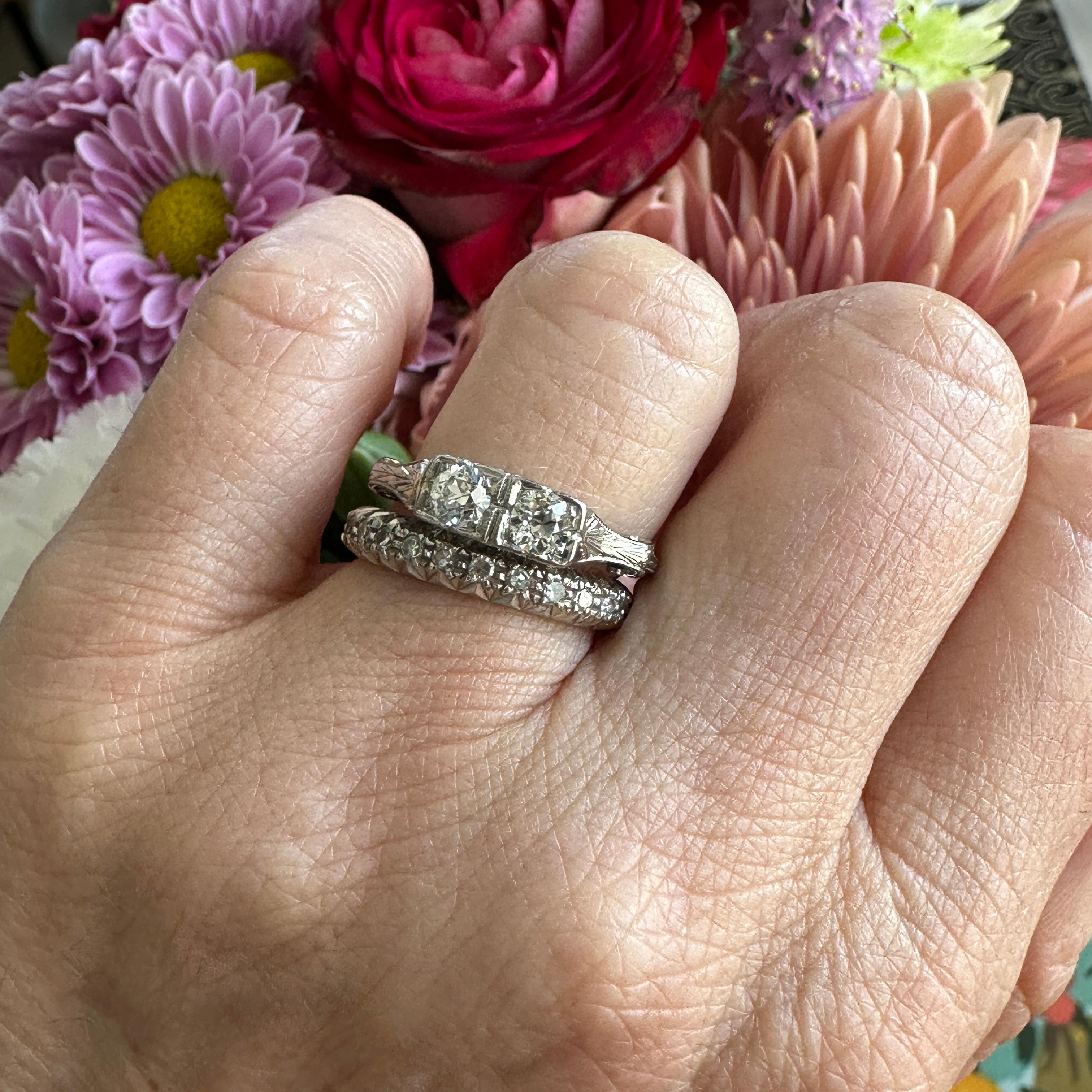Edwardian Diamond 1/2 carat 18K White Gold Filigree Ring 2