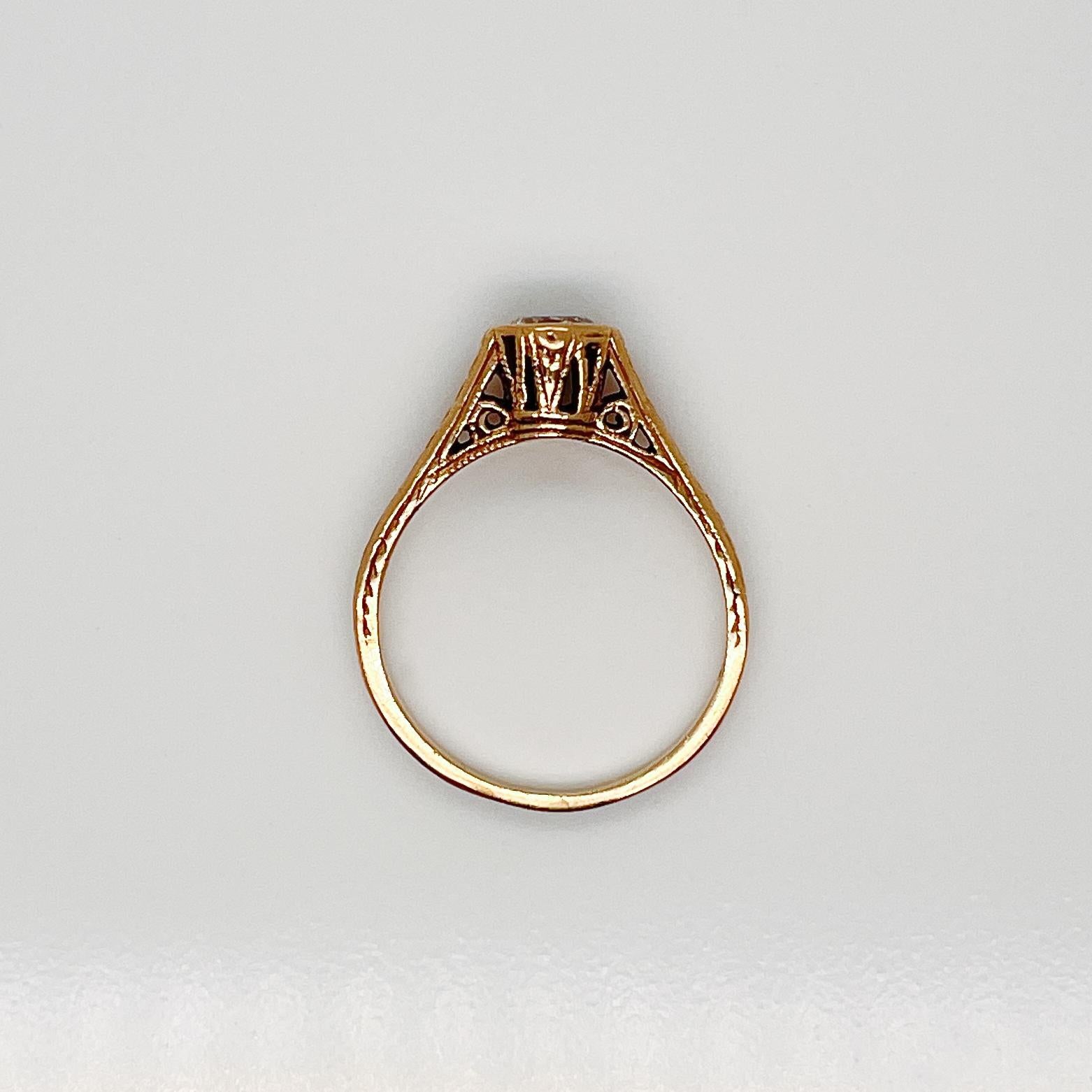 Art Deco Style 14 Karat Gold & Diamond Solitaire Ring For Sale 7