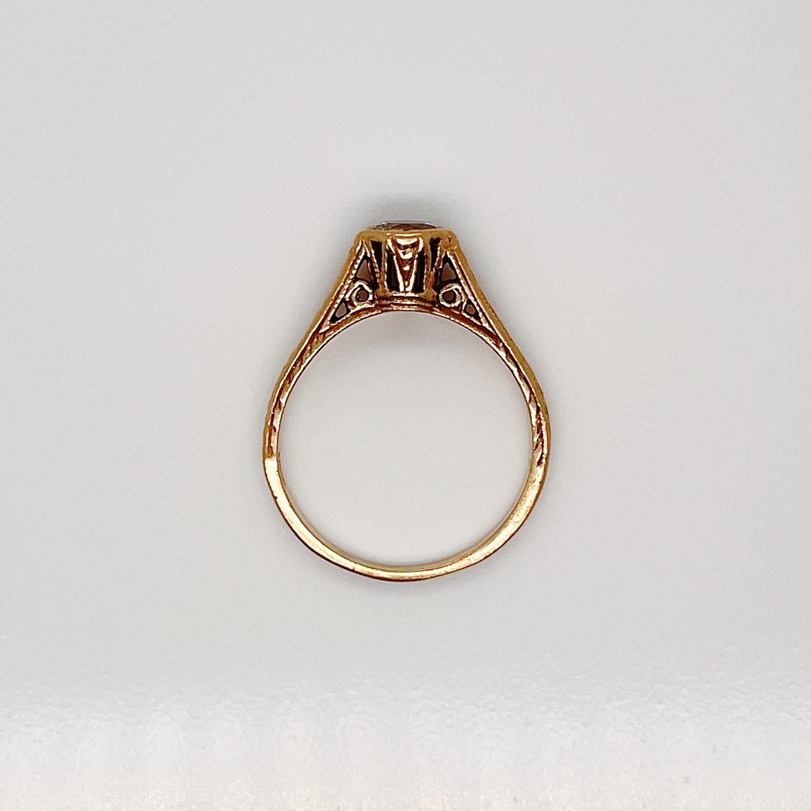 Art Deco Style 14 Karat Gold & Diamond Solitaire Ring For Sale 8