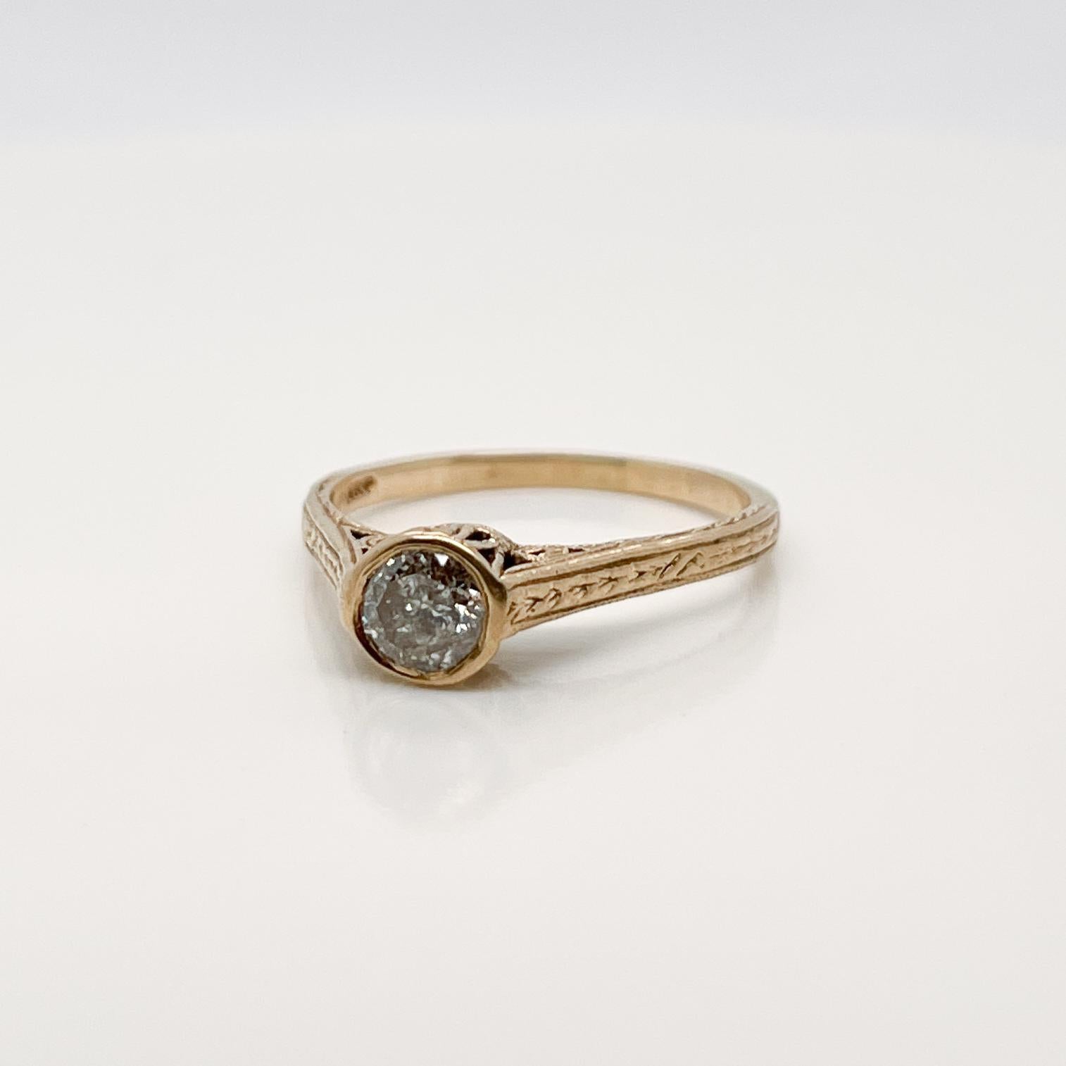 Brilliant Cut Art Deco Style 14 Karat Gold & Diamond Solitaire Ring For Sale