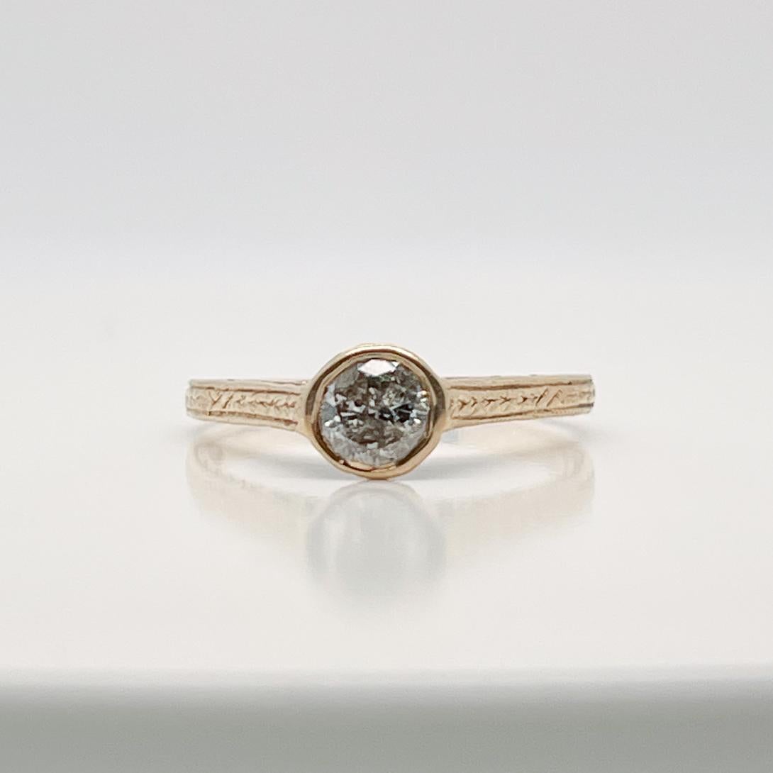 Art Deco Style 14 Karat Gold & Diamond Solitaire Ring In Fair Condition For Sale In Philadelphia, PA