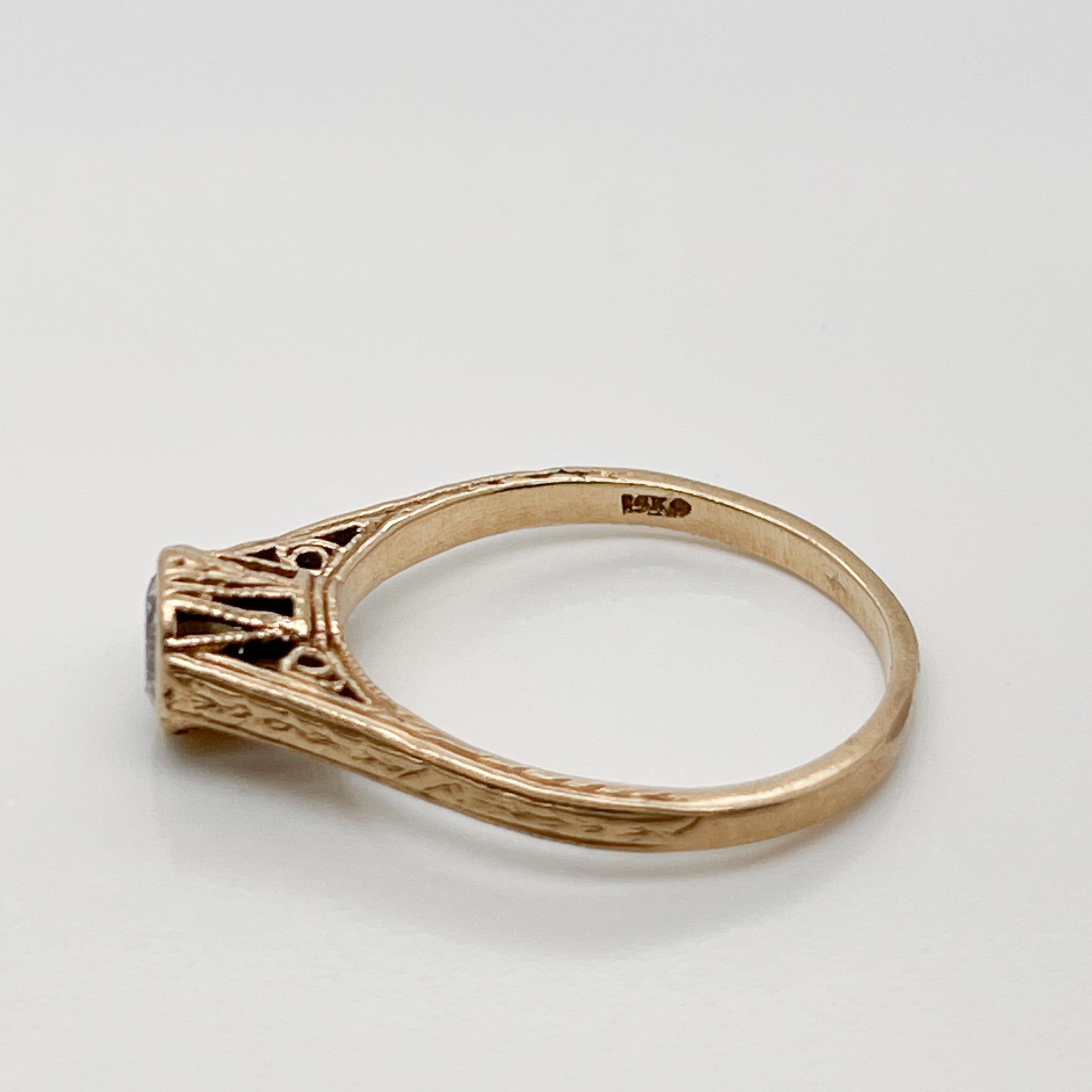Art Deco Style 14 Karat Gold & Diamond Solitaire Ring For Sale 1
