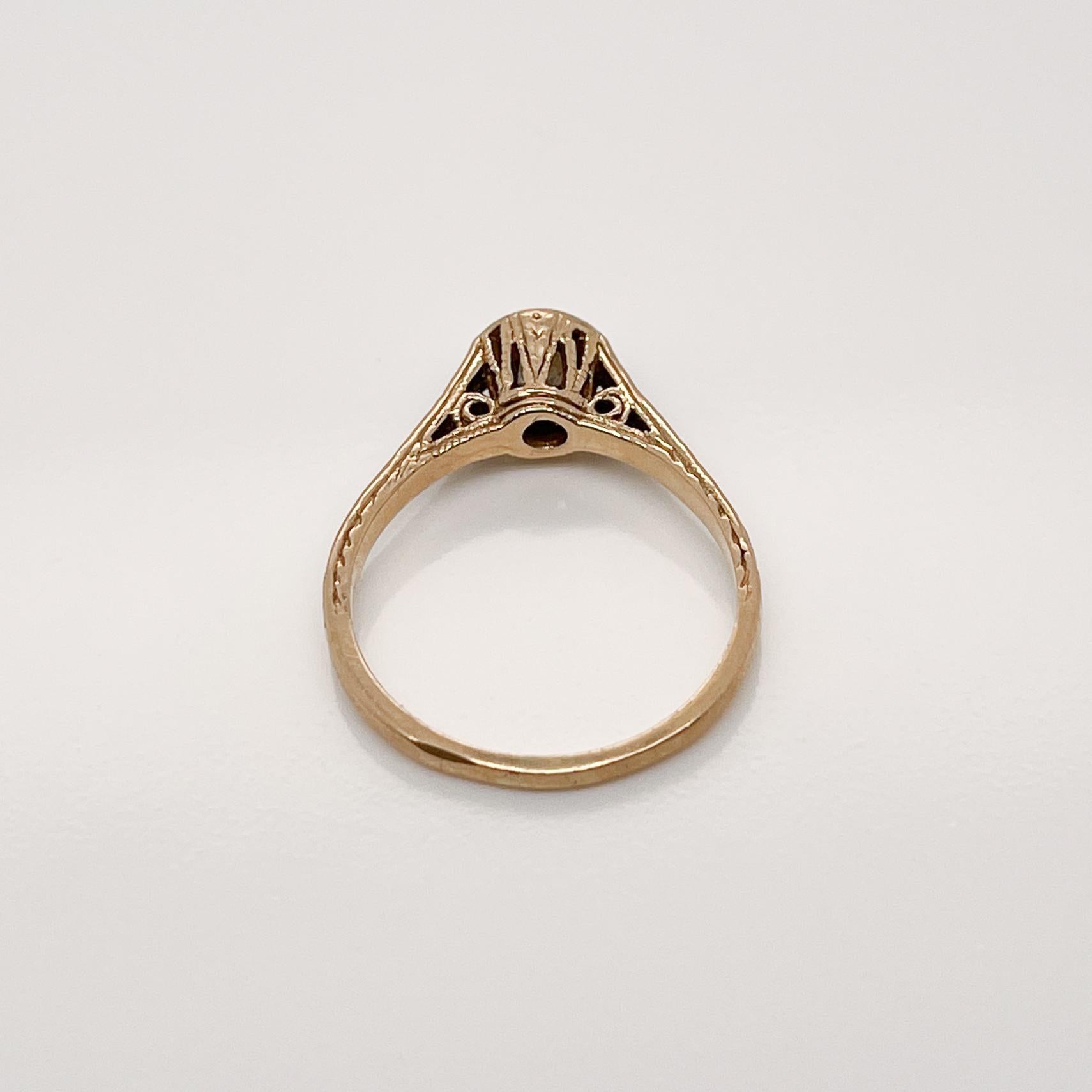 Art Deco Style 14 Karat Gold & Diamond Solitaire Ring For Sale 3